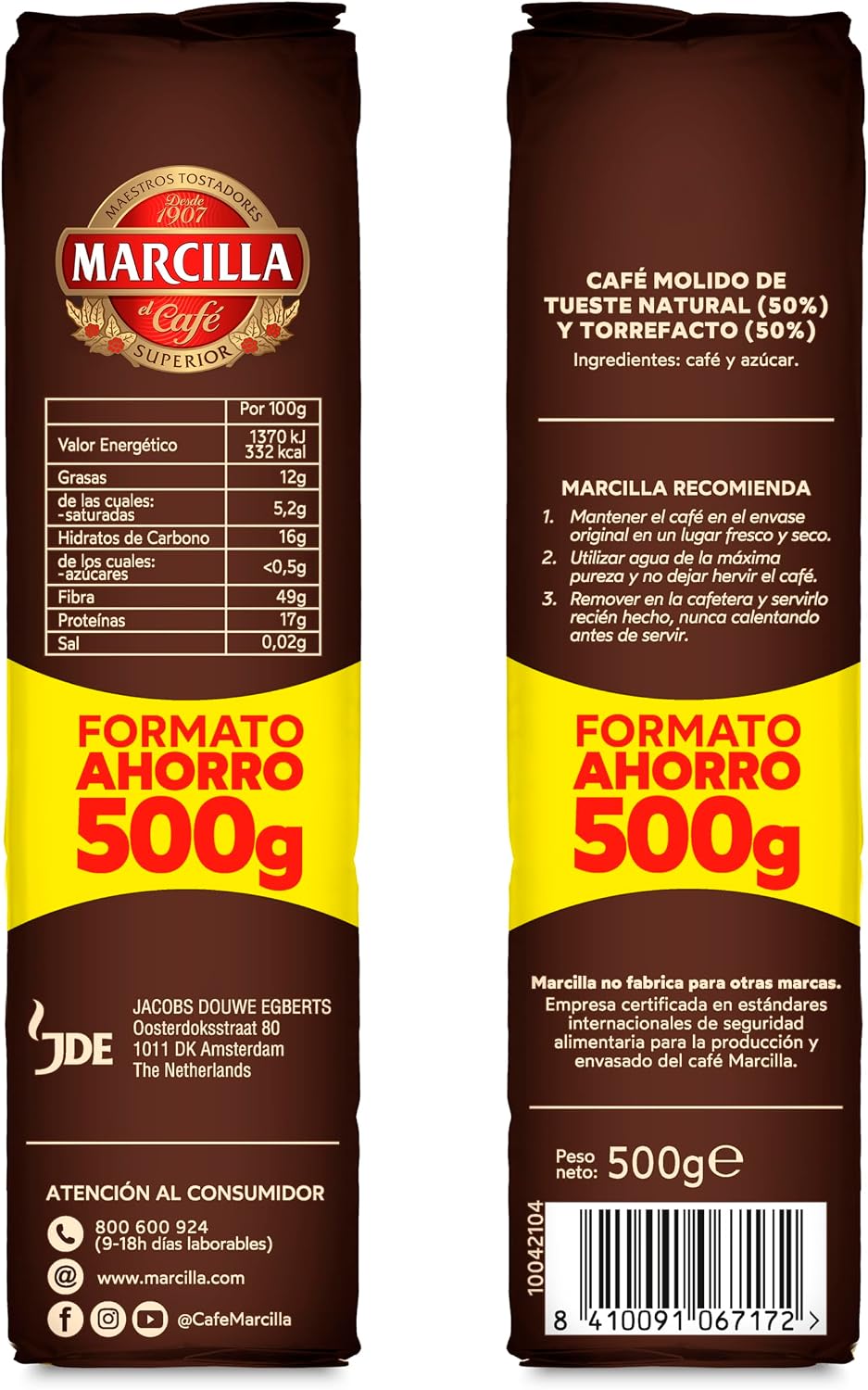 Detalle de Marcilla Café Molido Extra Fuerte 500 g, Intensidad 12. Ideal para cafetera italiana, filtro o pistón