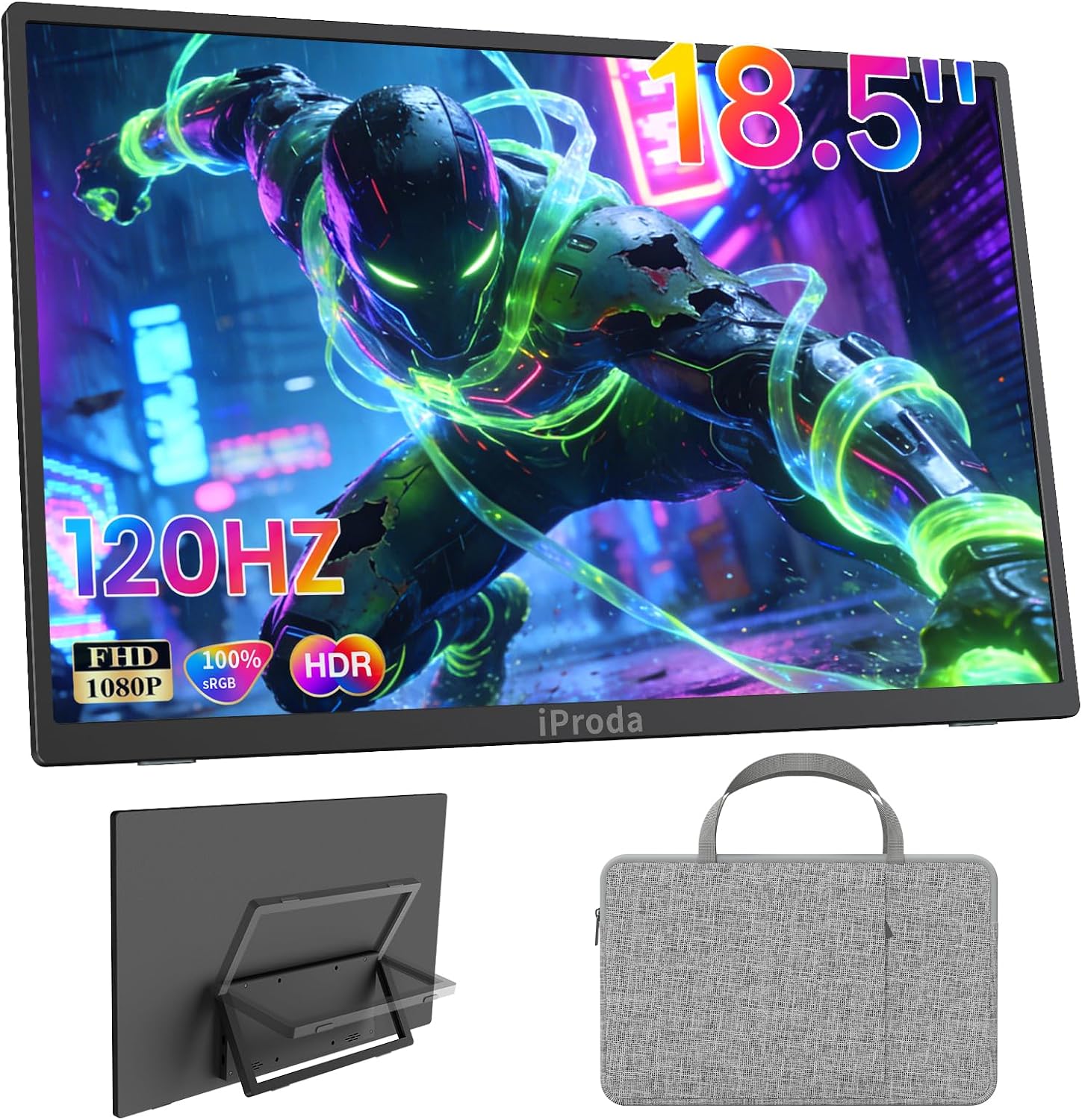 Detalle de iProda 18,5 Zoll Portable Gaming Monitor – Full HD, 120 Hz, USB-C & Mini HDMI
