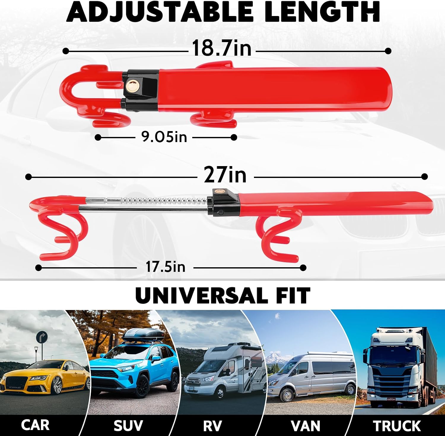 Thumbnail 6 de Tevlaphee Steering Wheel Lock Twin Bar 5.5–13.8"