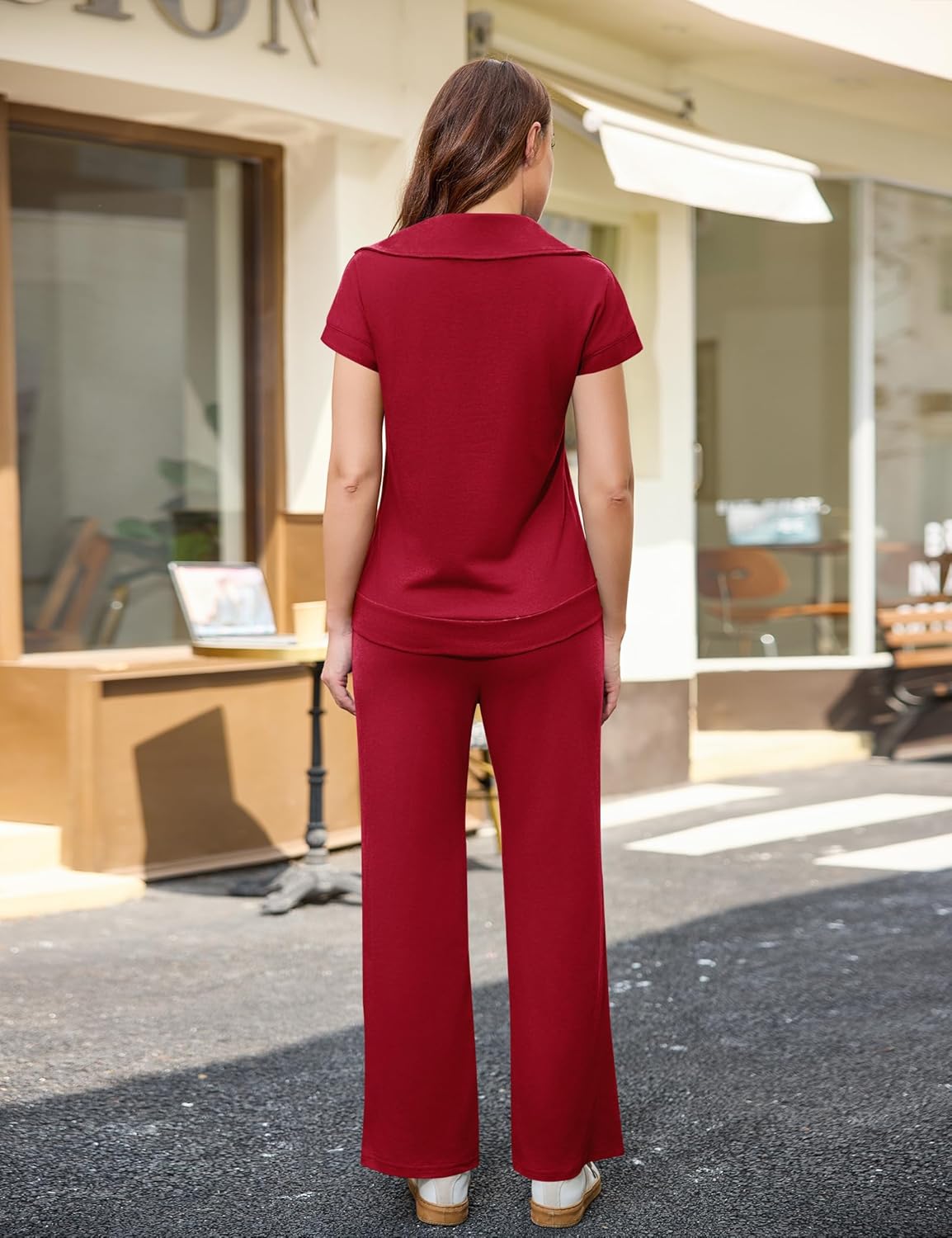Thumbnail 2 de Aottori Survêtement femme sport 2 pièces manches courtes + pantalon zippé, poches et cordon
