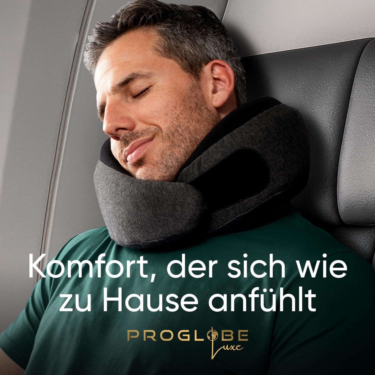 Thumbnail 5 de Proglobe Luxe Memory-Schaum Reisekissen (Aschschwarz) – kompaktes Nackenkissen mit Kinnstütze für lange Strecken