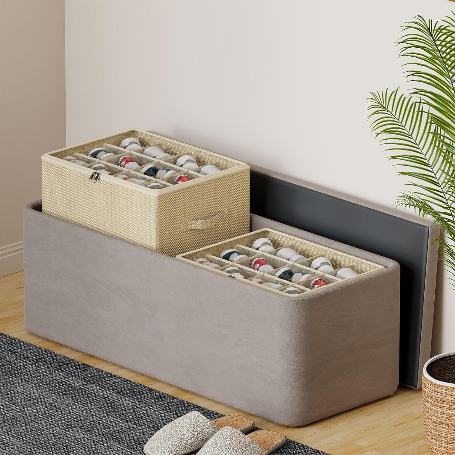 Thumbnail 5 de WANGIRL Organisateur Chaussures, 12 Paires, Boîte de Rangement Beigé avec Poignées Renforcées