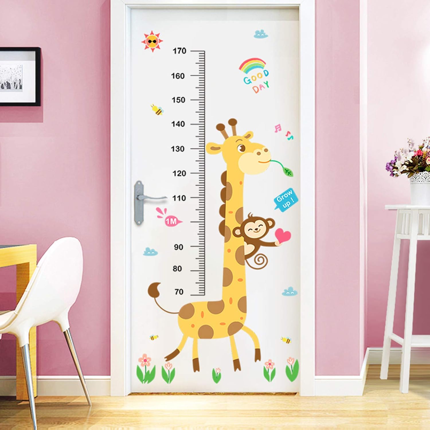 Thumbnail 2 de Baby height growth chart wall sticker (Giraffe & Monkey) – removable PVC kids measure ruler for nursery and bedroom