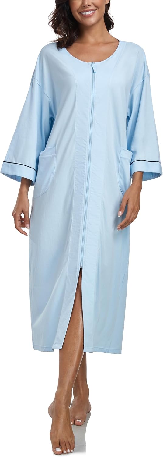 Detalle de COLORFULLEAF 100% Cotton Zipper Robe with Pockets