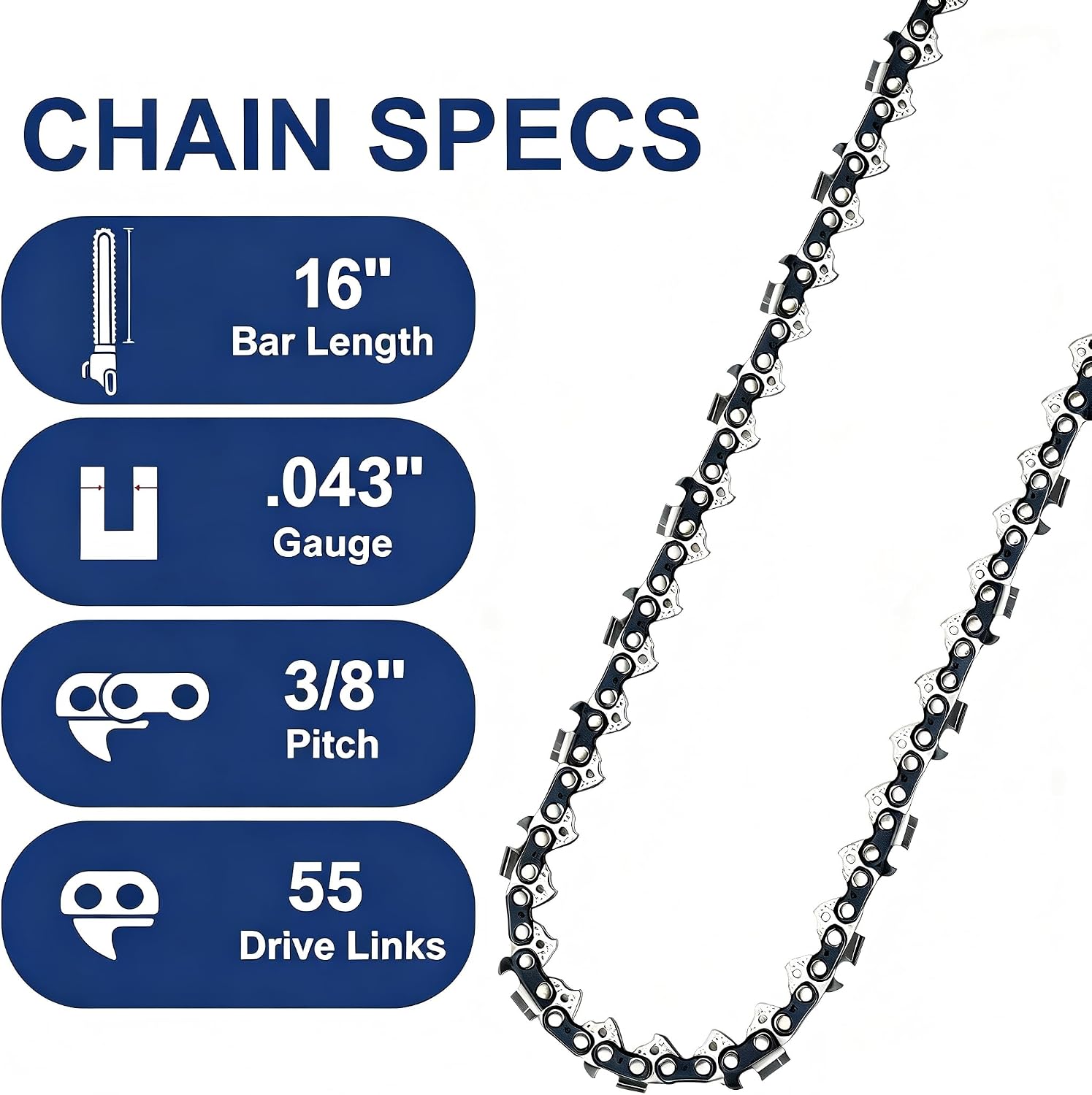 Detalle de Loggers Art Gens 16 inch-3/8-043-55-2pcs Chainsaw Chain, 16-Inch Semi-Chisel