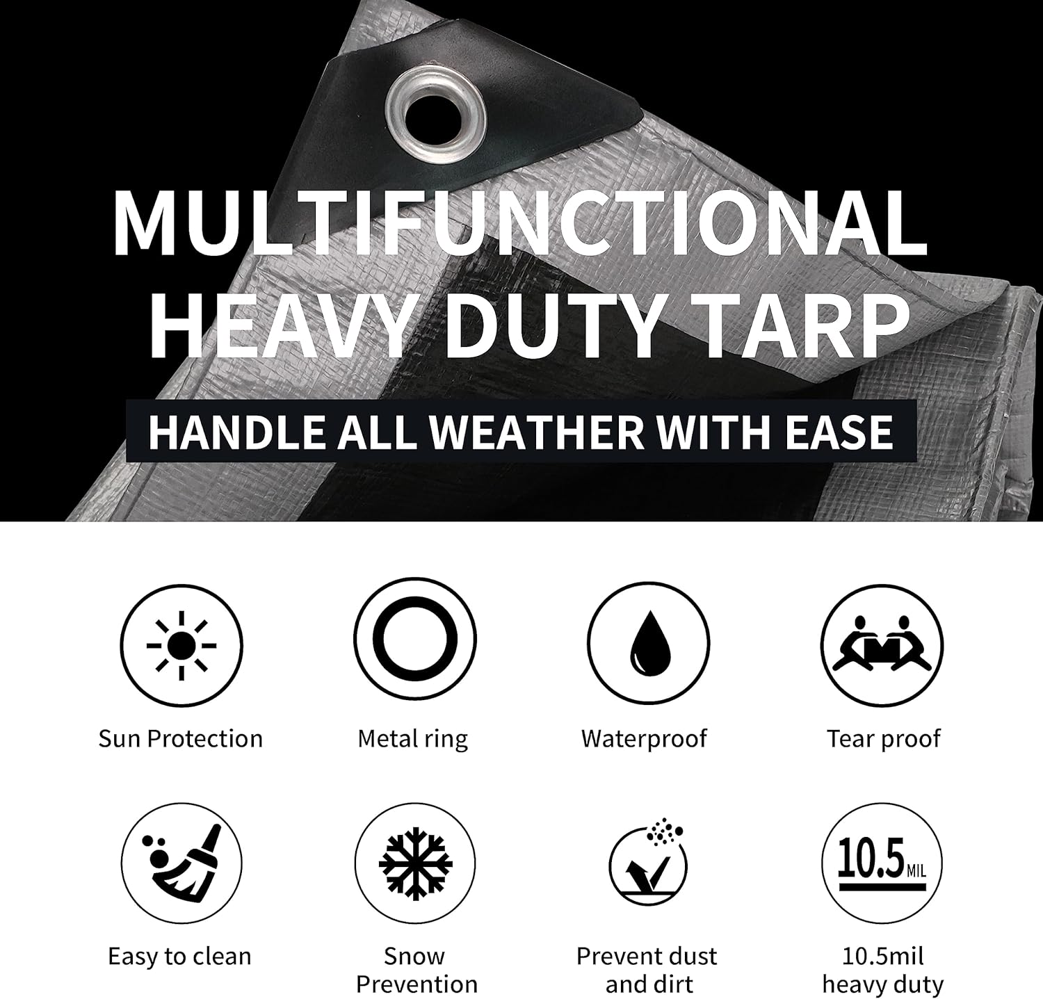 Thumbnail 1 de TARPAL 9x9 Feet Silver Heavy-Duty Tarp (10.5Mil) with Reinforced Edges & Grommets