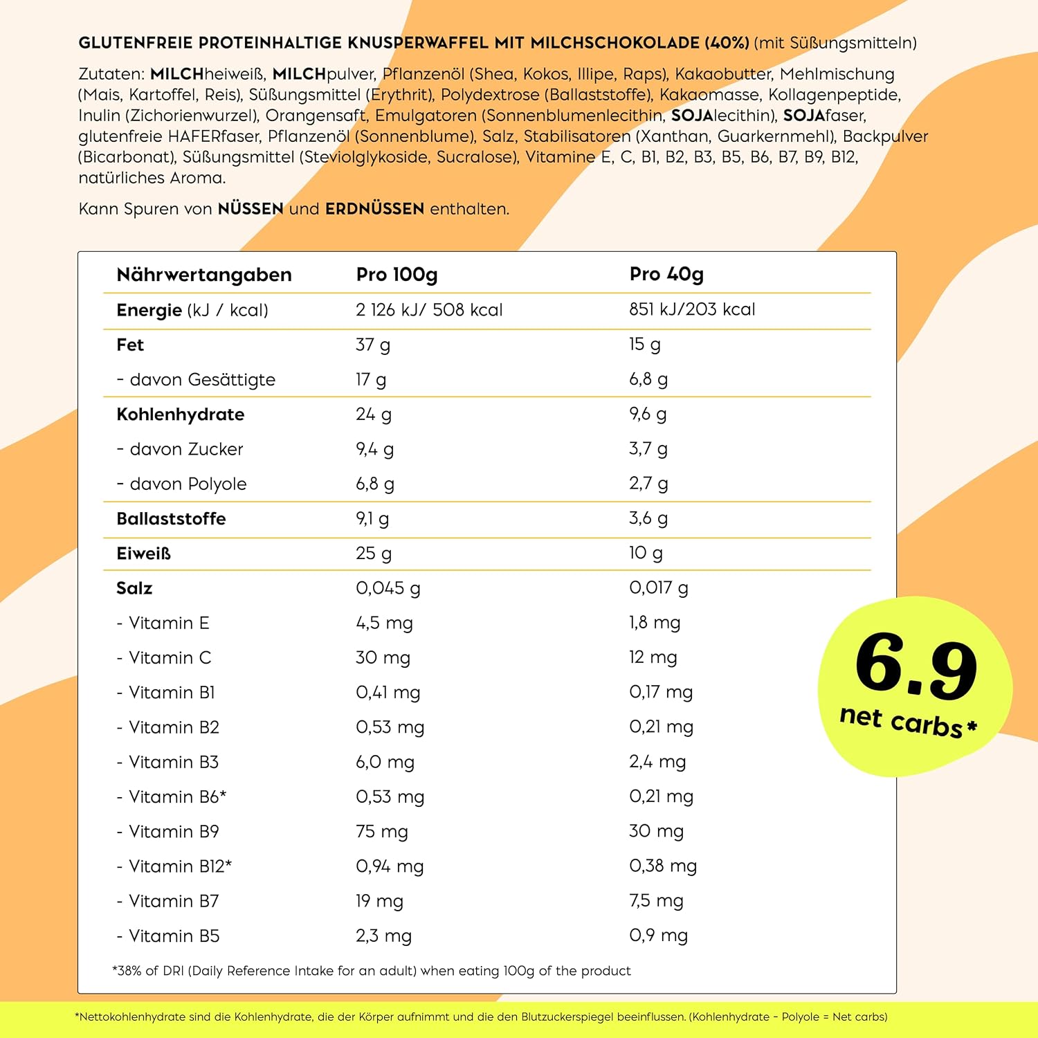 Thumbnail 6 de NICKS Protein Wafer Riegel Orange 25% Eiweiß