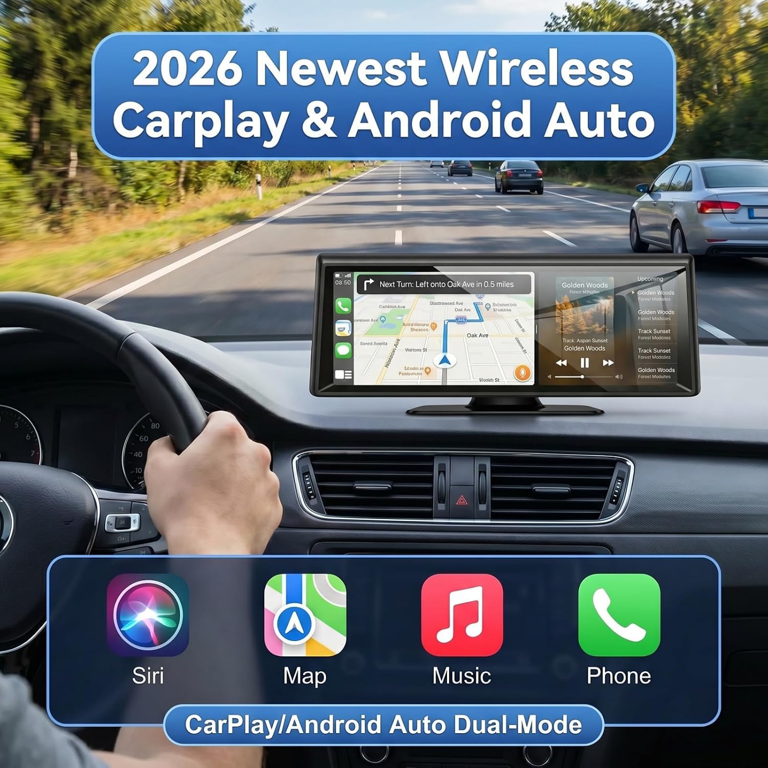 Thumbnail 1 de 8.1" Portable Wireless CarPlay Stereo with 2K Dash Cam & 1080P Backup Cam
