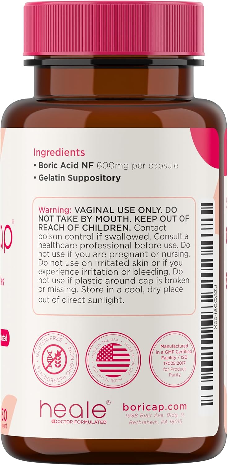 Detalle de BoriCap 600mg Boric Acid Suppositories for Vaginal Odor, 30-Day Supply