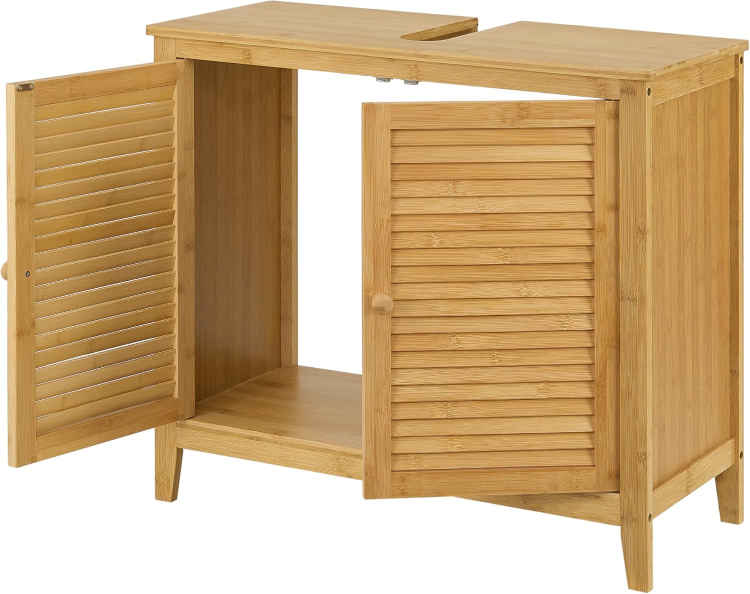 Thumbnail 3 de [en.casa] Meuble sous lavabo en bambou naturel à 2 portes (60 x 67 x 30 cm)