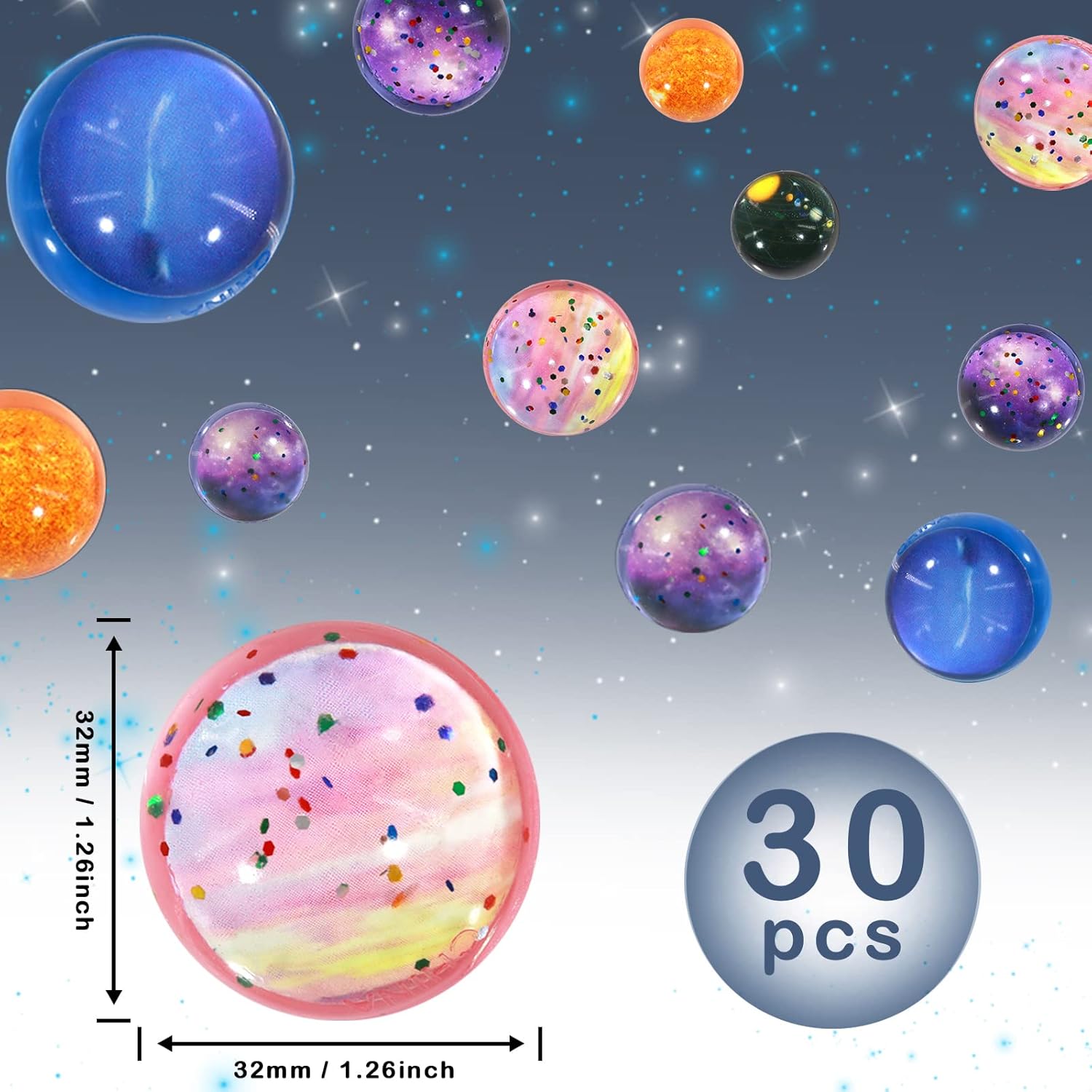 Thumbnail 1 de Annhao 30 Bouncy Balls – 32mm space-themed party bag fillers