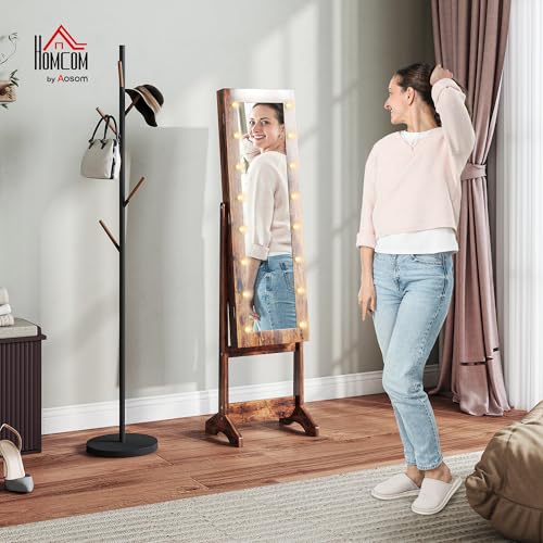 Detalle de HOMCOM Specchio Portagioie con Luce LED – 36x30x136 cm, Marrone Rustico