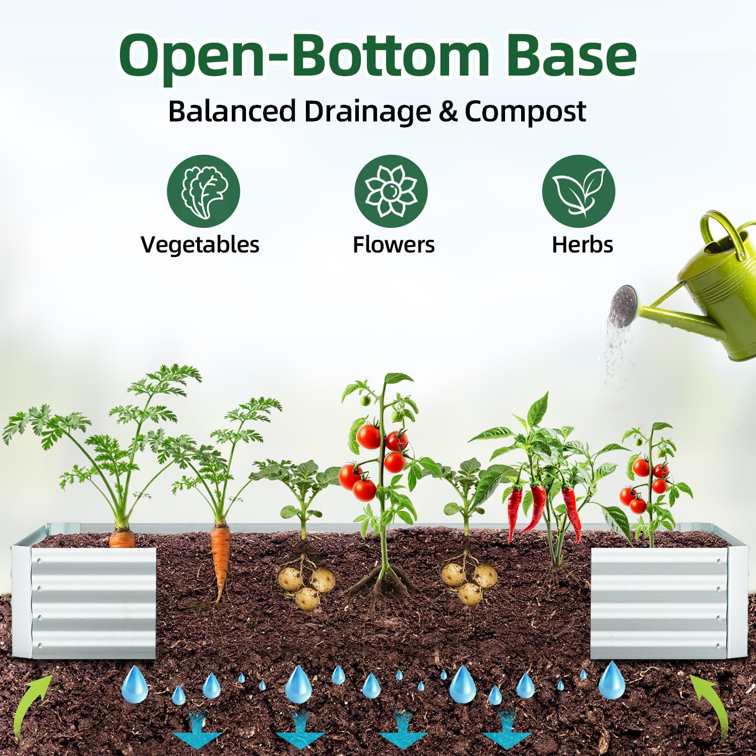 Detalle de Ohuhu GGH-20 Raised Garden Bed with Cover, Galvanized Steel, 8 × 4 × 1 ft