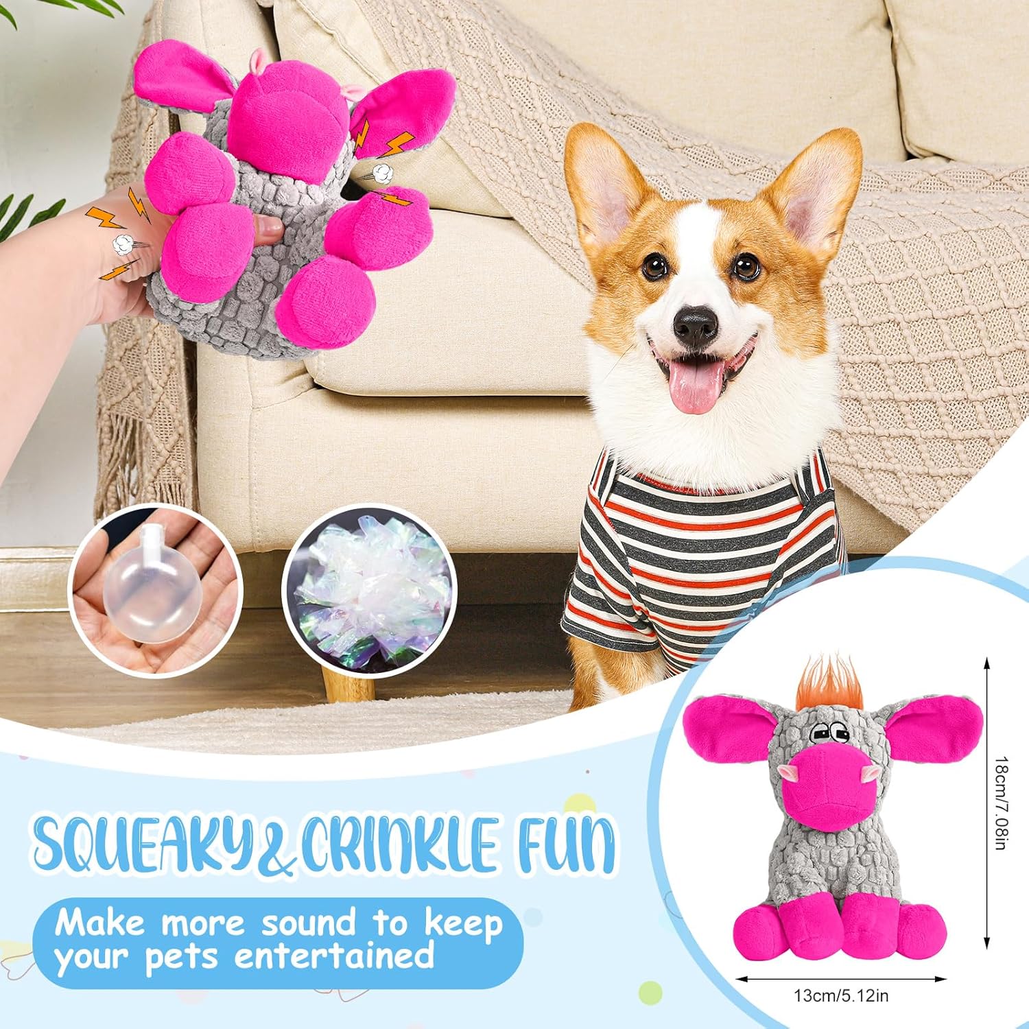 Thumbnail 2 de Wonfly Dog Toys: Interactive Squeaky Plush Toy with Cotton Cloth and Crinkle Paper
