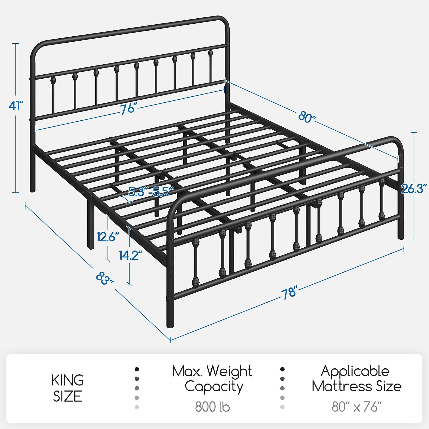 Detalle de Yaheetech King Metal Platform Bed Frame with Victorian Headboard and Under-Bed Storage