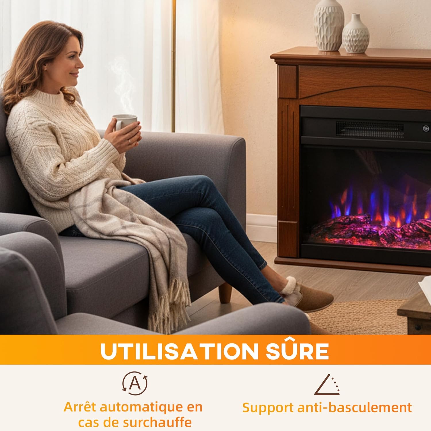 Thumbnail 5 de HOMCOM Cheminée électrique 2000W effet flamme 3D