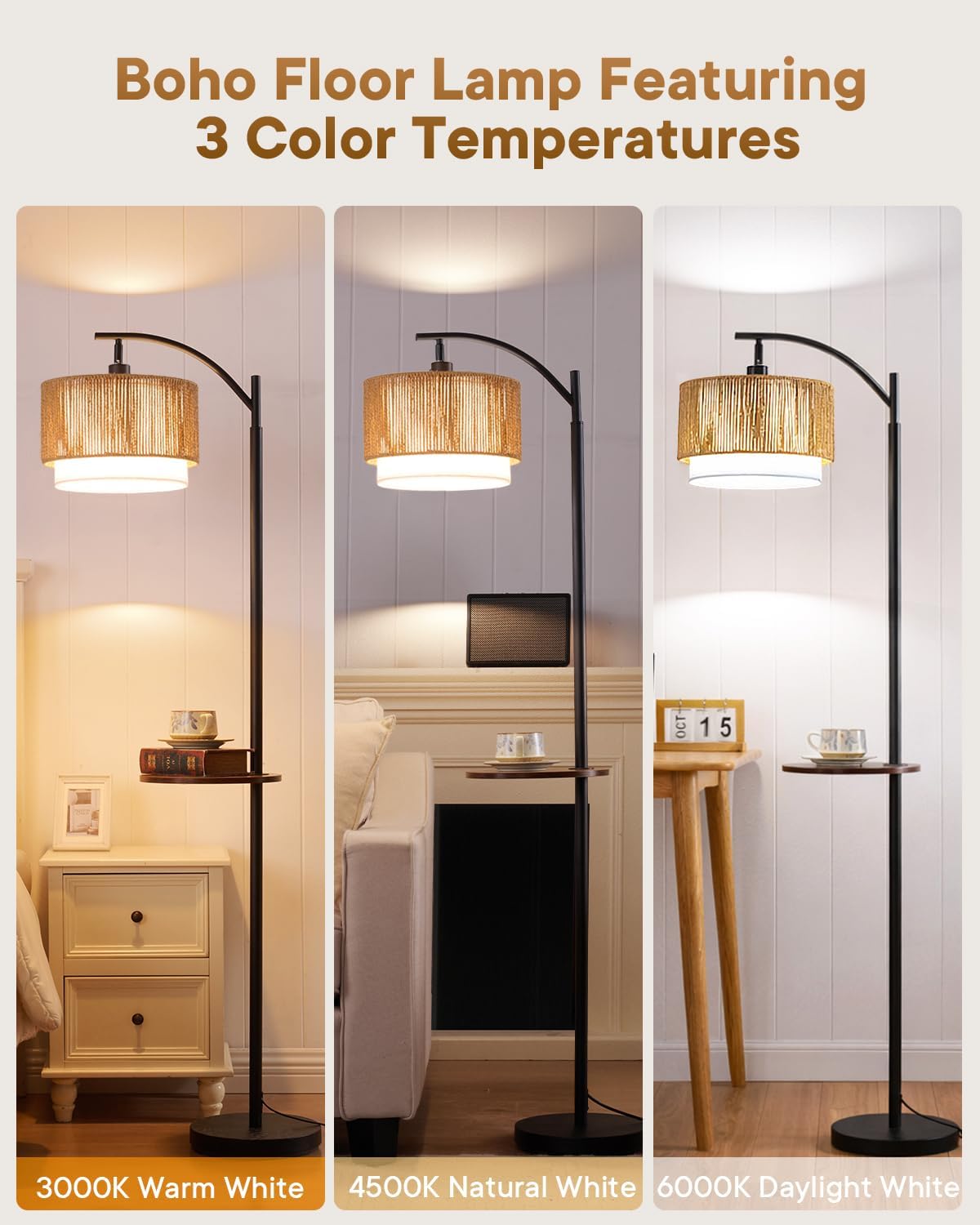 Detalle de PESRAE Floor Lamp with Rattan Shade