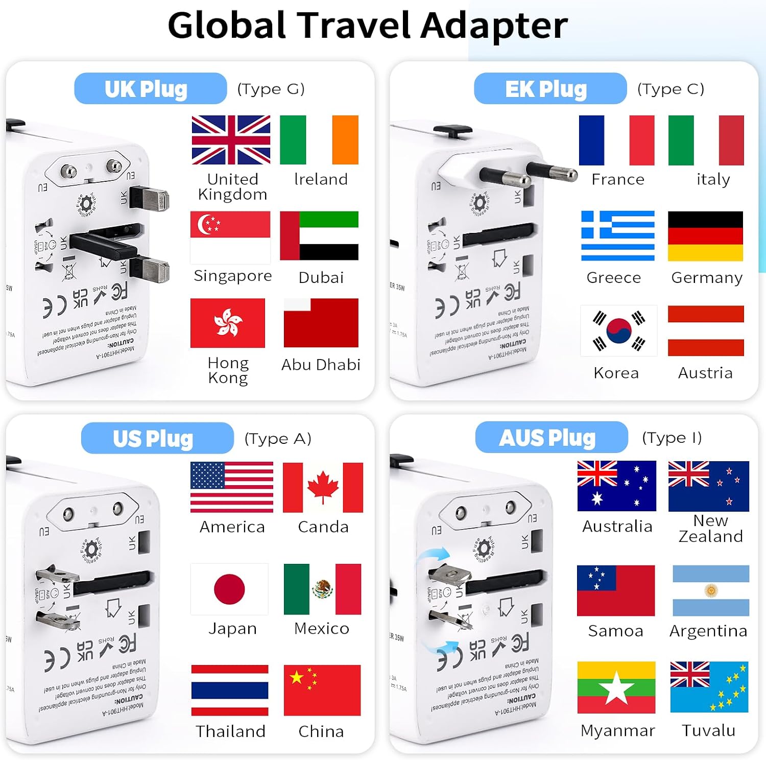 Thumbnail 3 de Adattatore Universale da Viaggio 6-in-1 con PD 35W, USB-C e USB-A — 224+ Paesi