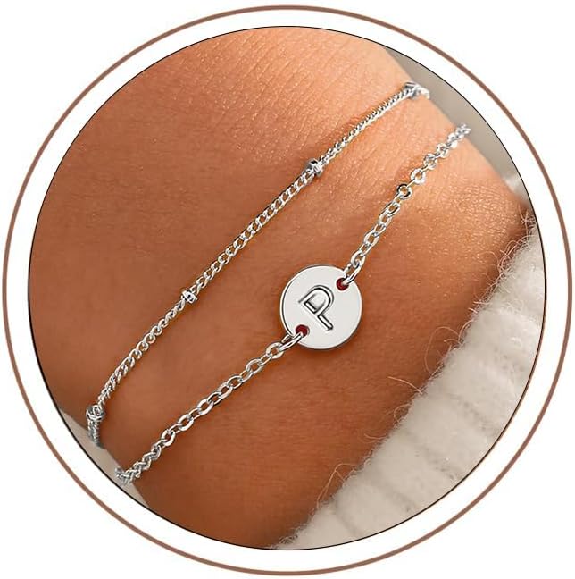 Detalle de TINGN Buchstaben-Armband Damen in Silber/Gold vergoldet mit 18K Weißgold-Füllung (mit Verlängerungskette)
