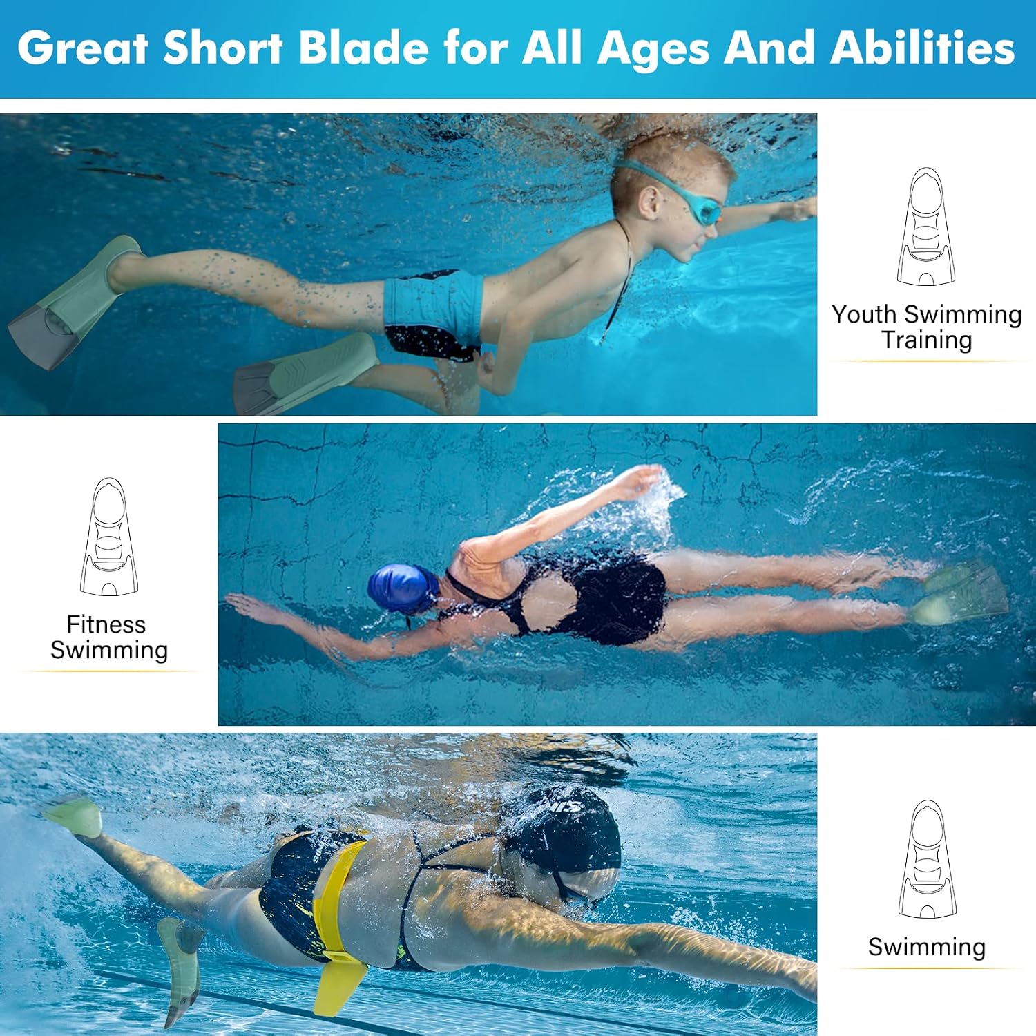 Detalle de Gintenco Swim Fins Kids & Training Swim Flippers (Travel Size) with Mesh Bag