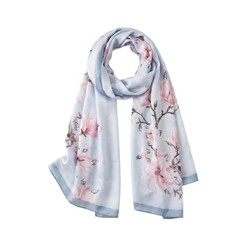 Detalle de Trillion London Silk Shawl: Soft Grey Blossoms Designer Silk Scarf