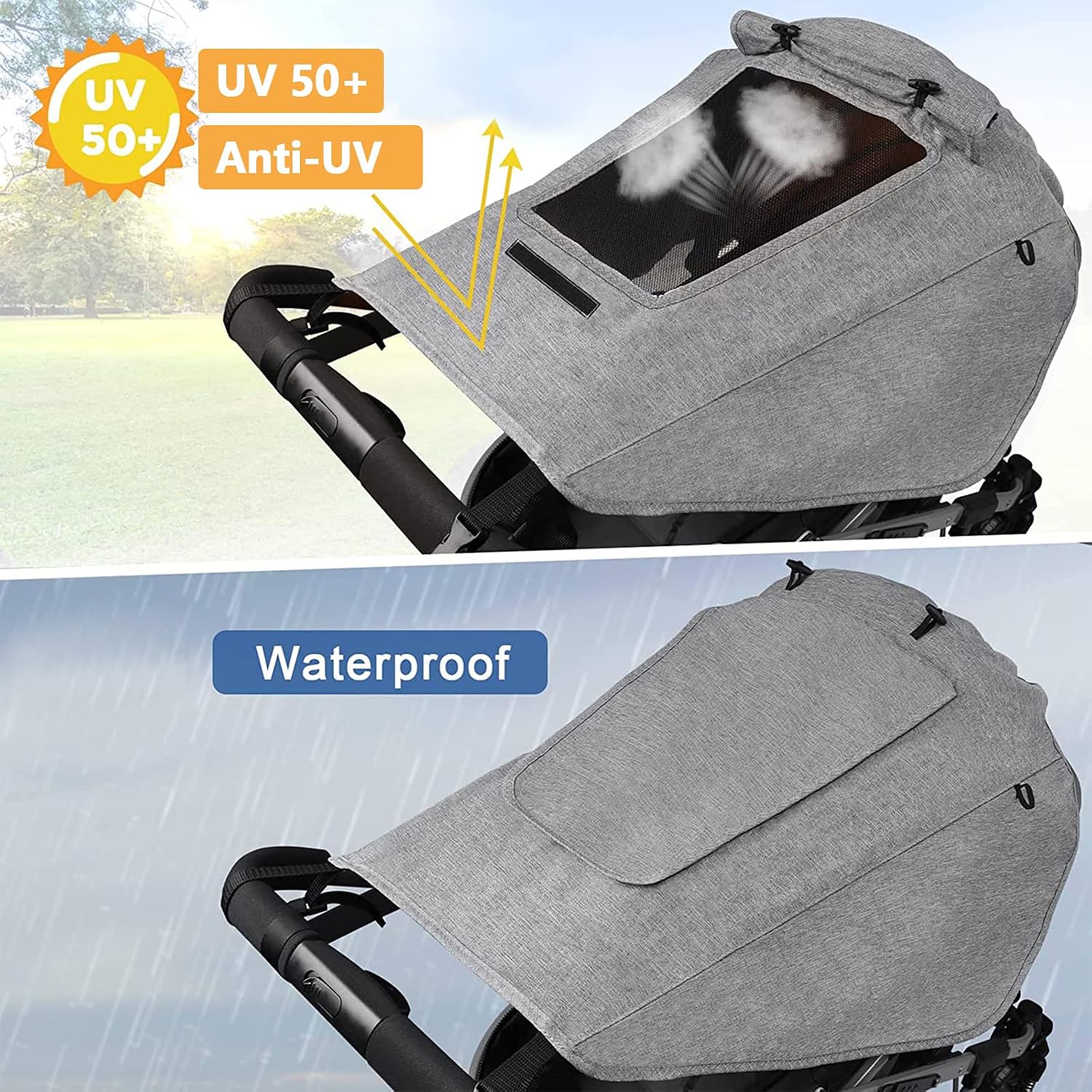 Detalle de CaiTang Parasole per Passeggino con lucernario e ali regolabili – protezione UV 50+