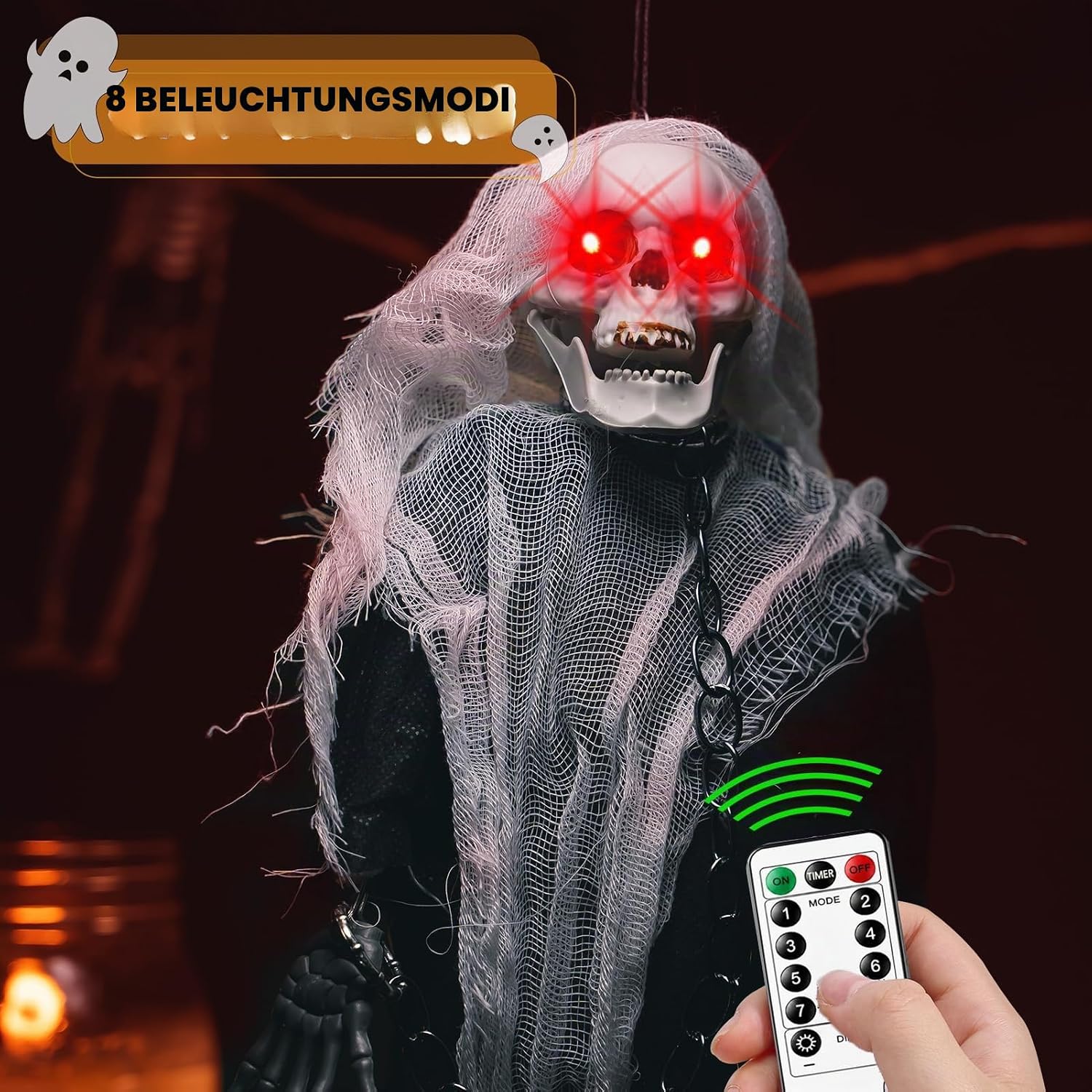 Detalle de XIESUNUN LED-Augen-Dekoration, 4 Stück, rot, 8 Modi und Timer