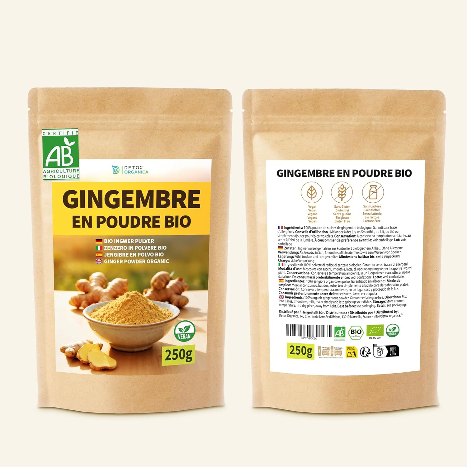 Thumbnail 6 de DETOX ORGANICA Gingembre en poudre BIO 250 g (100% pur, racine moulue) – sachet refermable