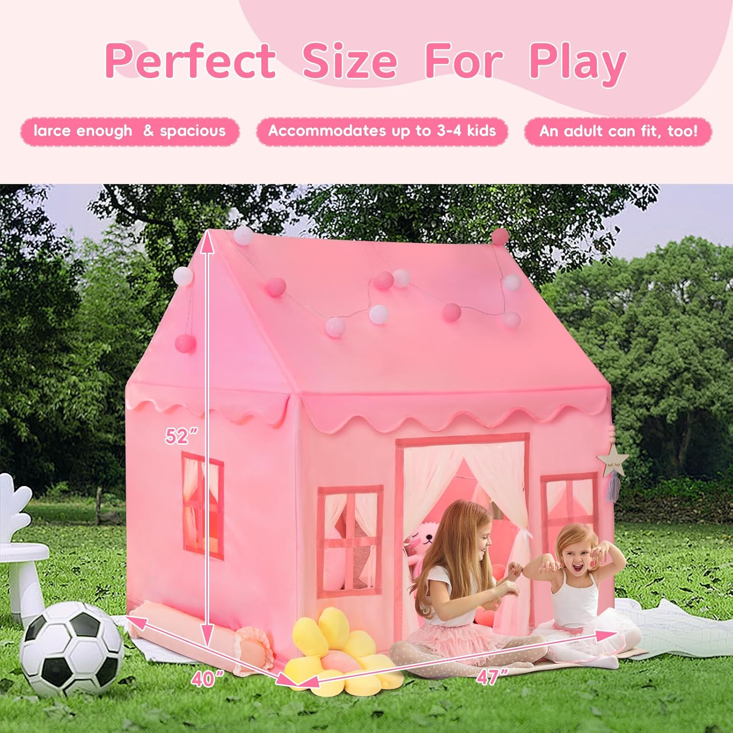 Thumbnail 1 de RONGFA Large Kids Tent Playhouse with Padded Mat and Star Lights (Pink)
