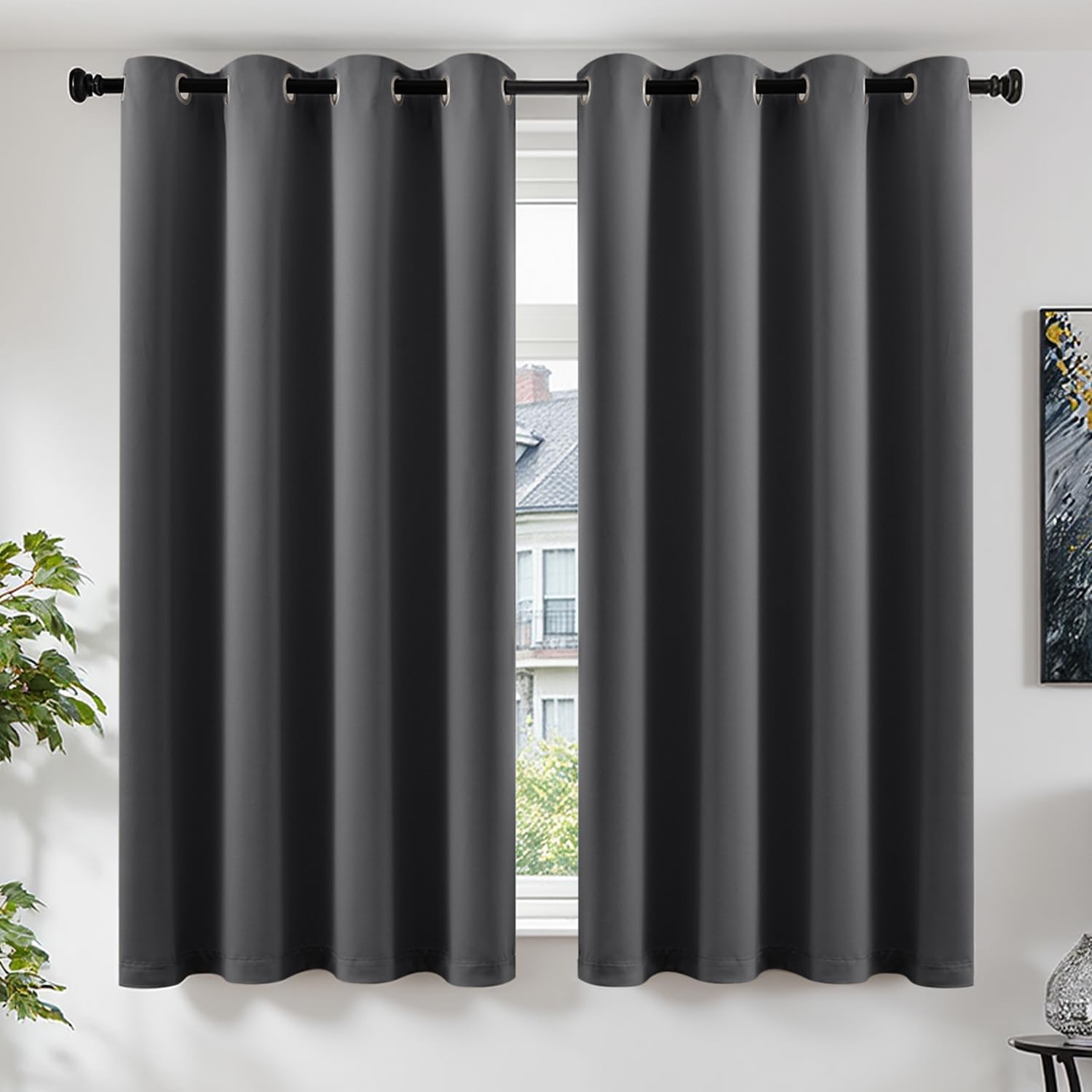 Detalle de TOPICK Blackout Curtains for Bedroom — Grey, 2 Panels, 55" x 69" with Metal Eyelets
