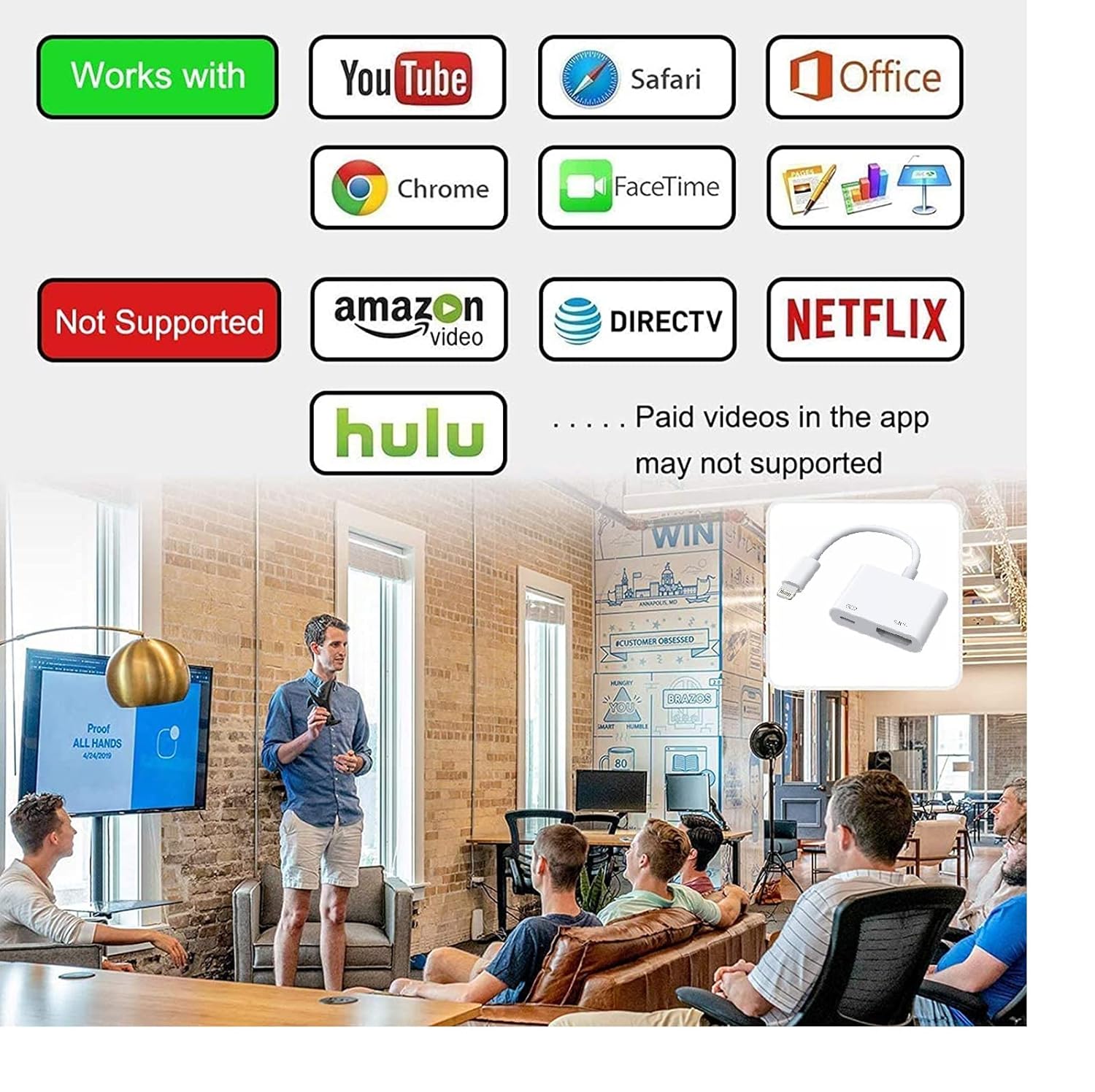 Thumbnail 4 de Adaptateur Apple MFi Lightning vers HDMI certifié pour iPhone : mise en miroir jusqu’à 1080P