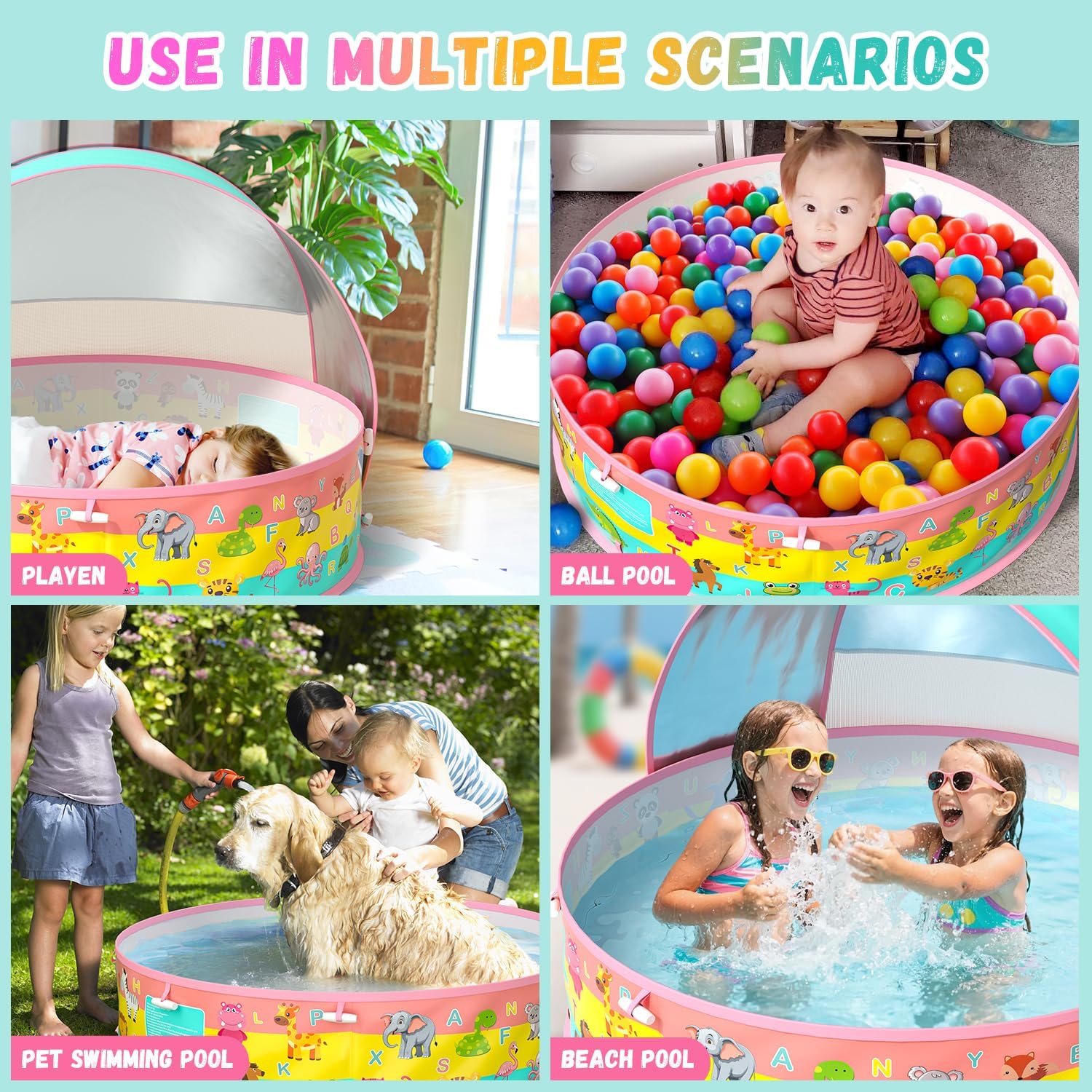 Detalle 2 de Baby Paddling Pool with Sun Shade UPF50+ 4-in-1 Pop-Up Beach Tent