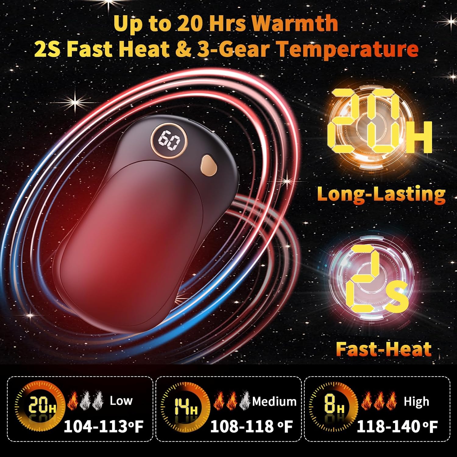 Thumbnail 2 de HONEYYEAR Hand Warmers Rechargeable 2 Pack — 10000mAh Portable Dual Heater with LED Display