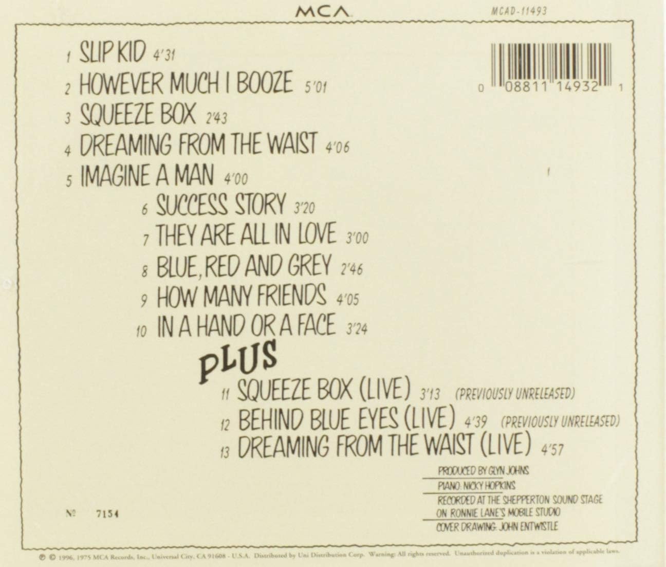 Detalle 2 de The Who By Numbers (1972230) Audio CD with 1976 Live Bonus Tracks