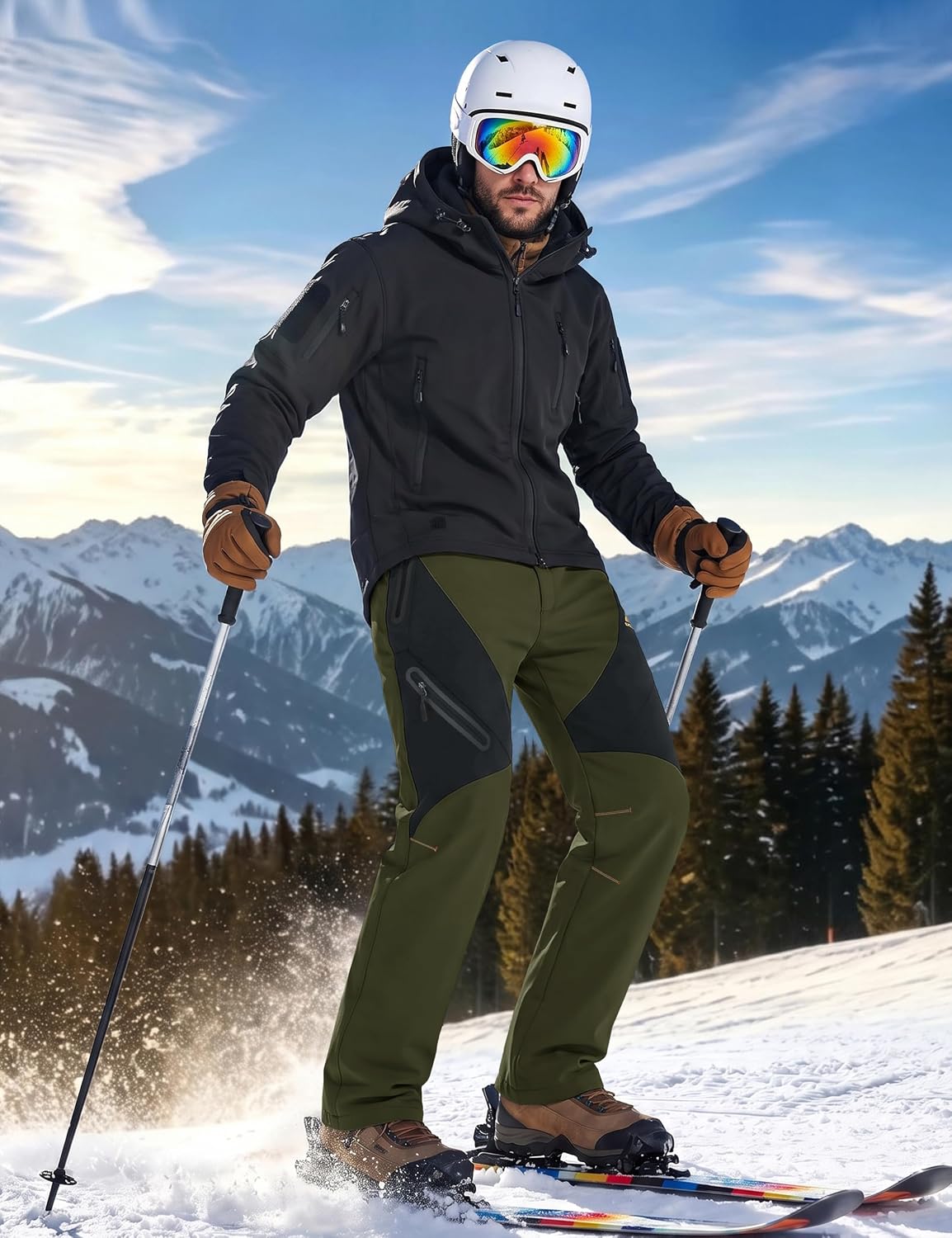 Detalle de TACVASEN Men's Winter Snow Pants with Fleece Lining and 4 Zip Pockets