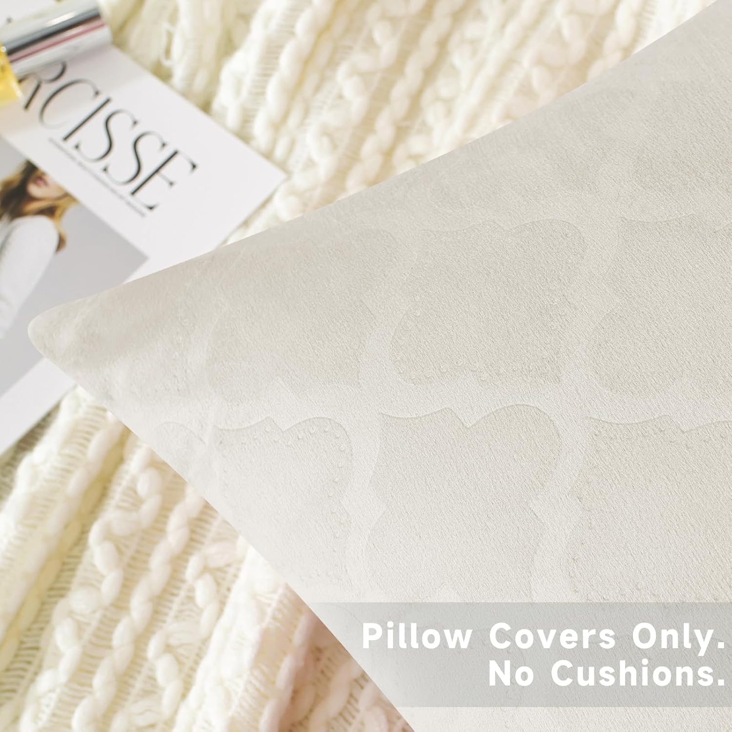 Thumbnail 4 de Ystyle : lot de 2 housses de coussin velours côtelé 60x60 (beige/blanc) – fermeture éclair invisible