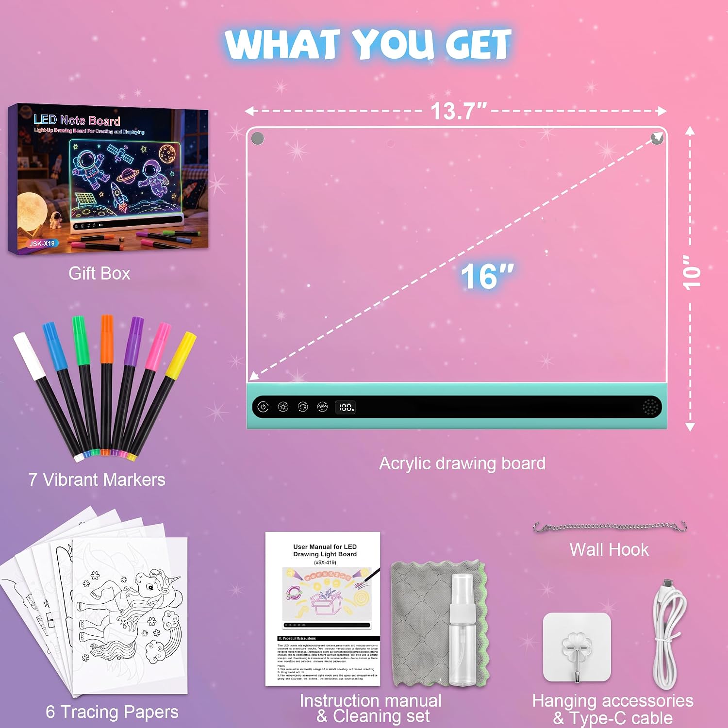 Detalle de Rechargeable LED Drawing Board for Kids, 16-inch