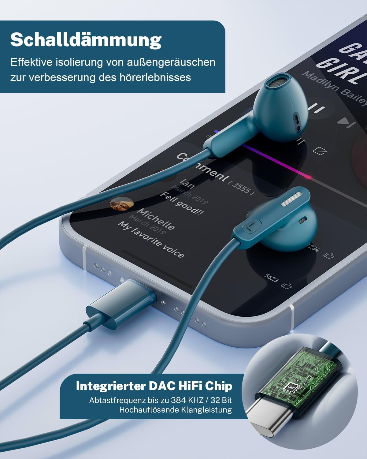 Thumbnail 5 de USB‑C In‑Ear Kopfhörer mit Mikrofon und Kabel für Samsung Galaxy, iPhone & mehr (USBC Headset)