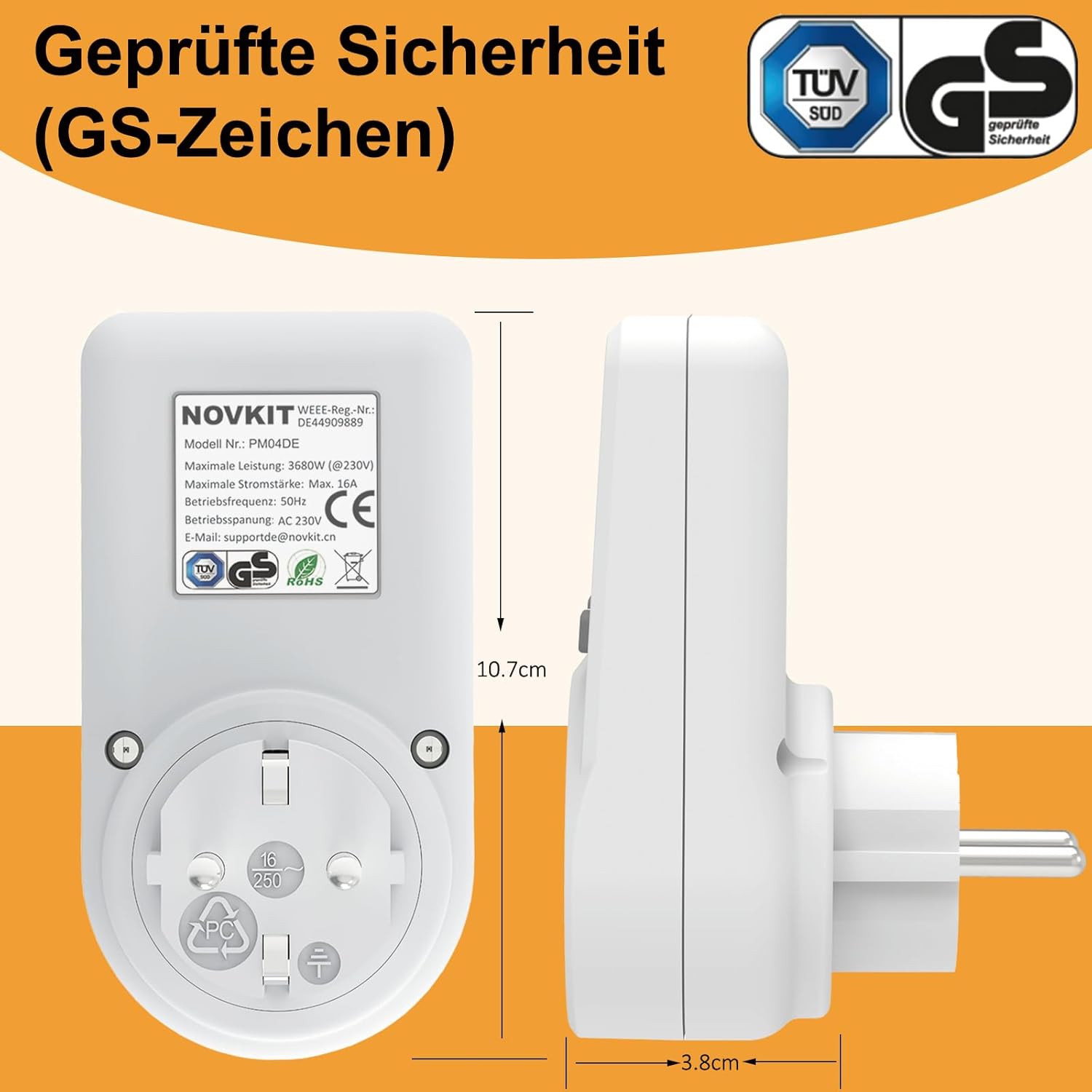 Thumbnail 3 de NOVKIT Stromzähler für Steckdose – Energiekostenmessgerät mit Speicherfunktion (230V / 16A / 3.680W)