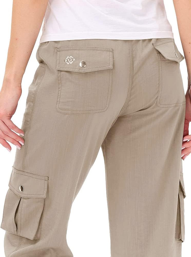 Detalle de MoFiz Womens Capris with Pockets: Loose, Lightweight Cargo-Style for Hiking and Everyday Wear