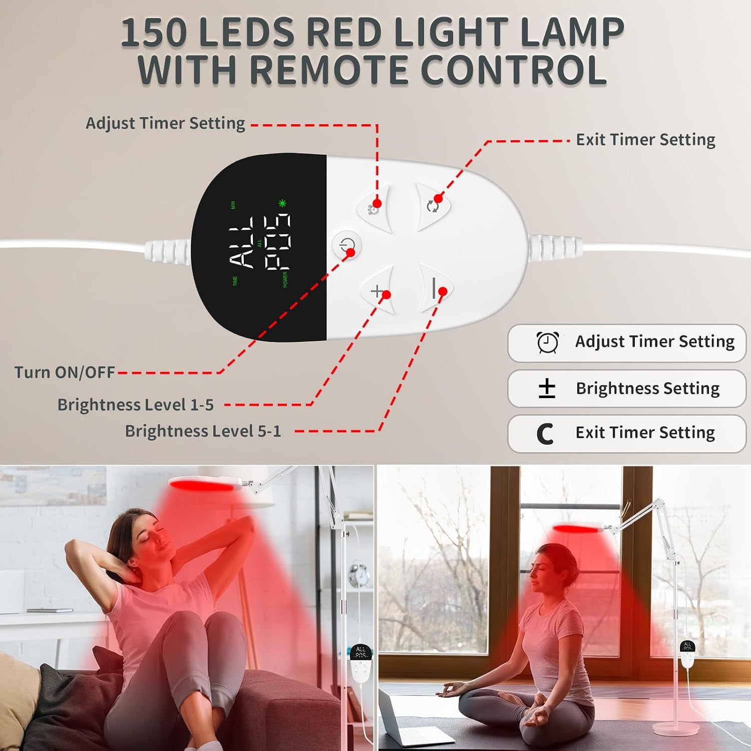 Thumbnail 5 de Devowellte LLD-FLOOR-BK-150LED-WHITE Red Light Lamp with Tripod, 150 LEDs
