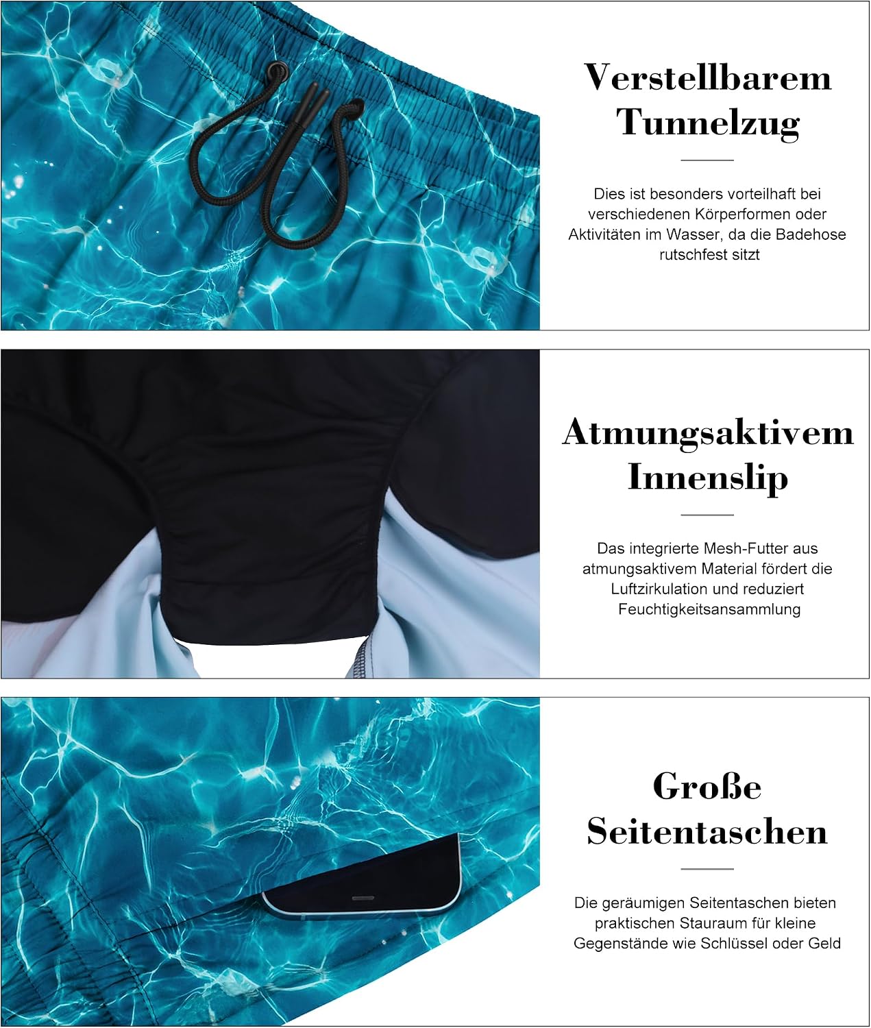 Detalle de werfami Badehose Herren Lang – knielange Badeshorts mit Innenhose, schnelltrocknend und UV-Schutz