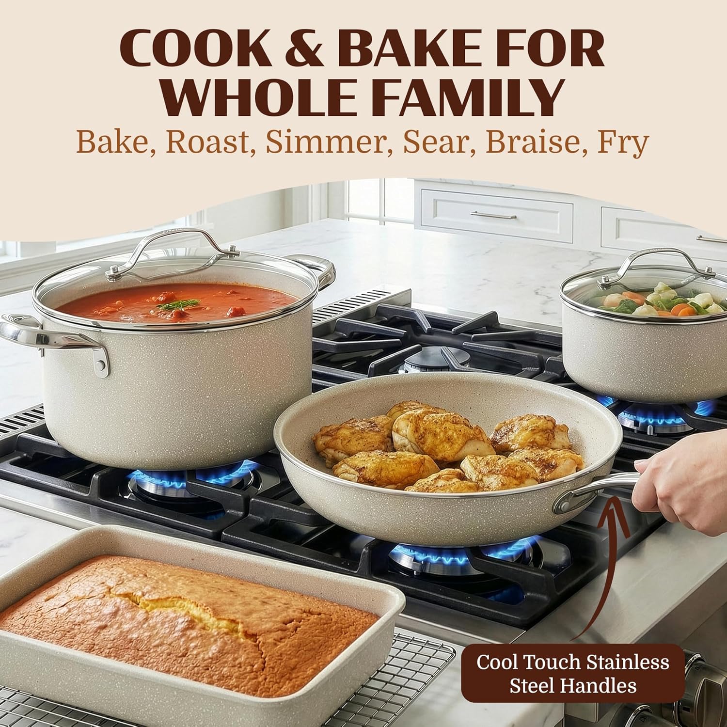 Thumbnail 6 de Granitestone Ceraluxe 20 Pc Ceramic Cookware Set (Nonstick) with 5 Pc Bakeware + Fry Pan Set & Steamer