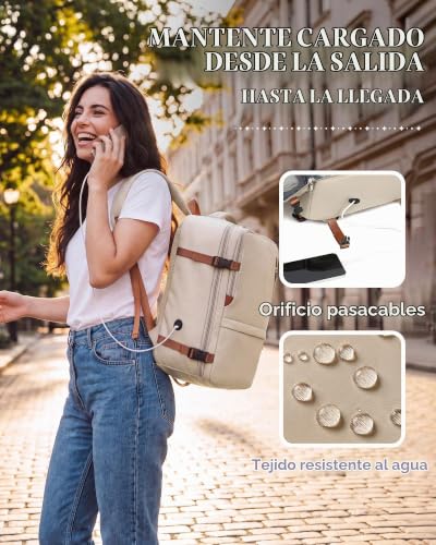 Detalle 2 de VMIKIV mochila de viaje 24 L beige claro con apertura 180° y bolsillo antirrobo