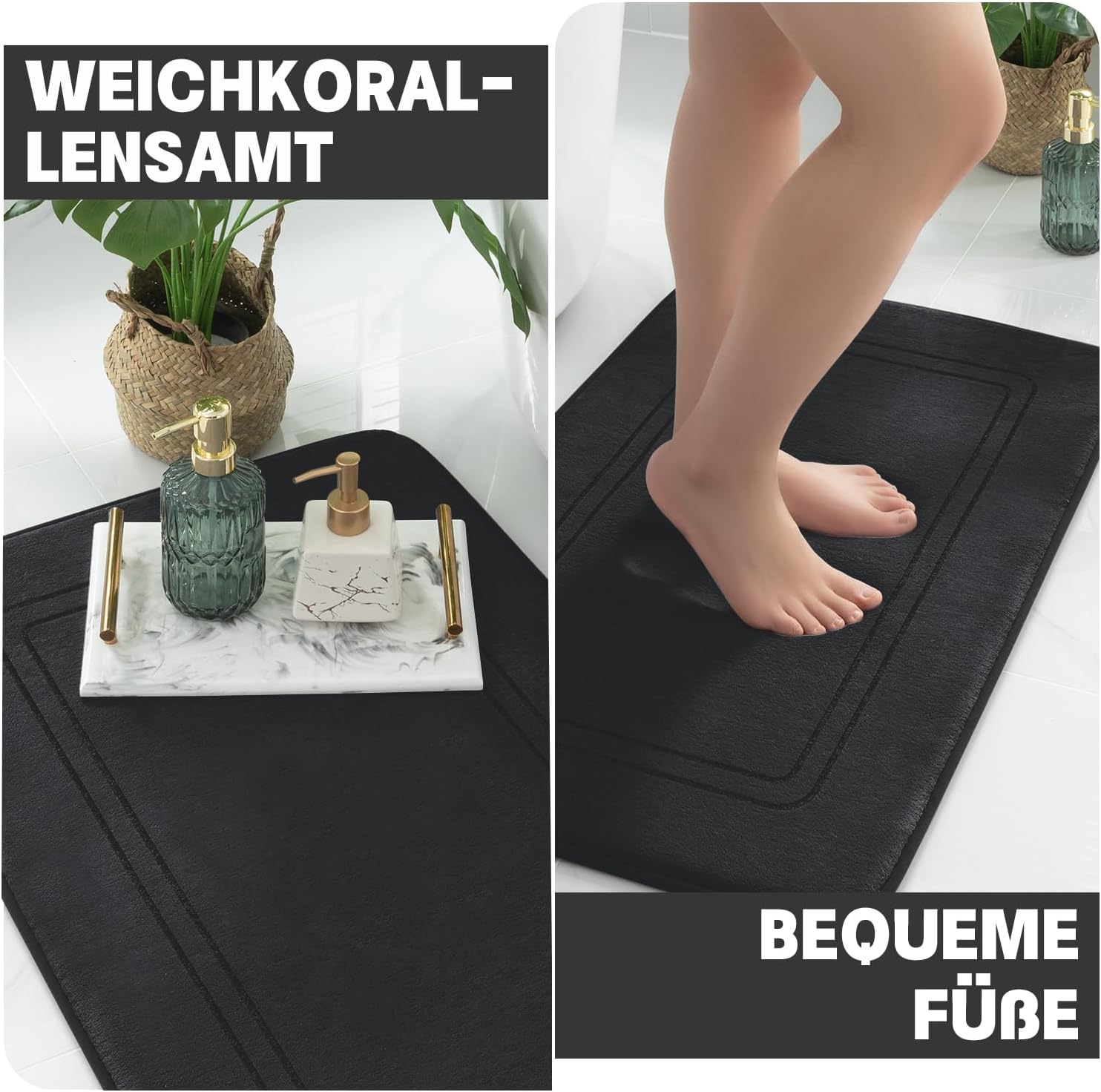 Thumbnail 2 de chakme Badezimmerteppich-Set 3-teilig (Memory-Schaum) mit U-förmigem Vorleger, schwarz – rutschfest & waschbar