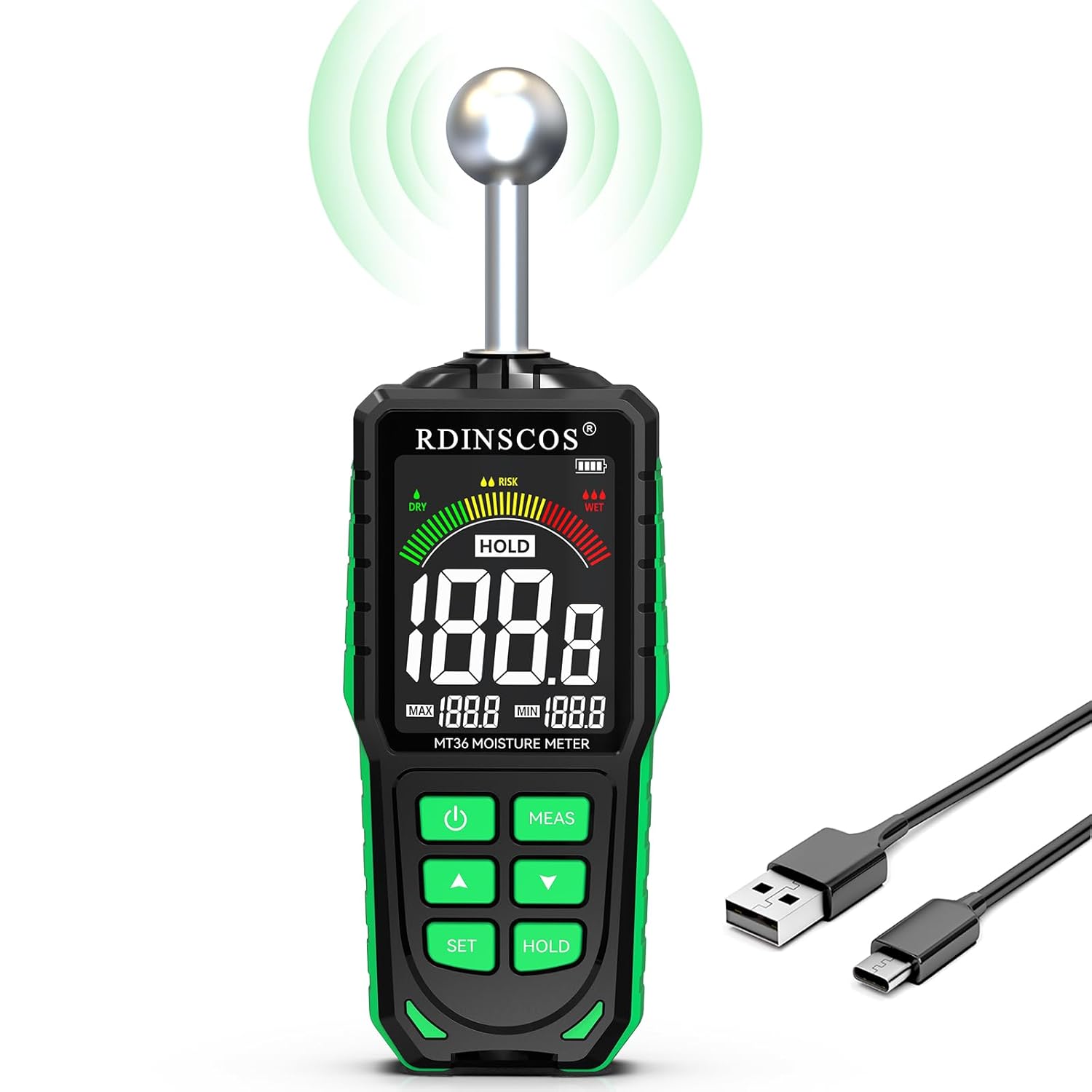 Thumbnail 6 de RDINSCOS Feuchtigkeitsmessgerät für Wände MT36S (zerstörungsfrei, 3‑Farb‑Anzeige)