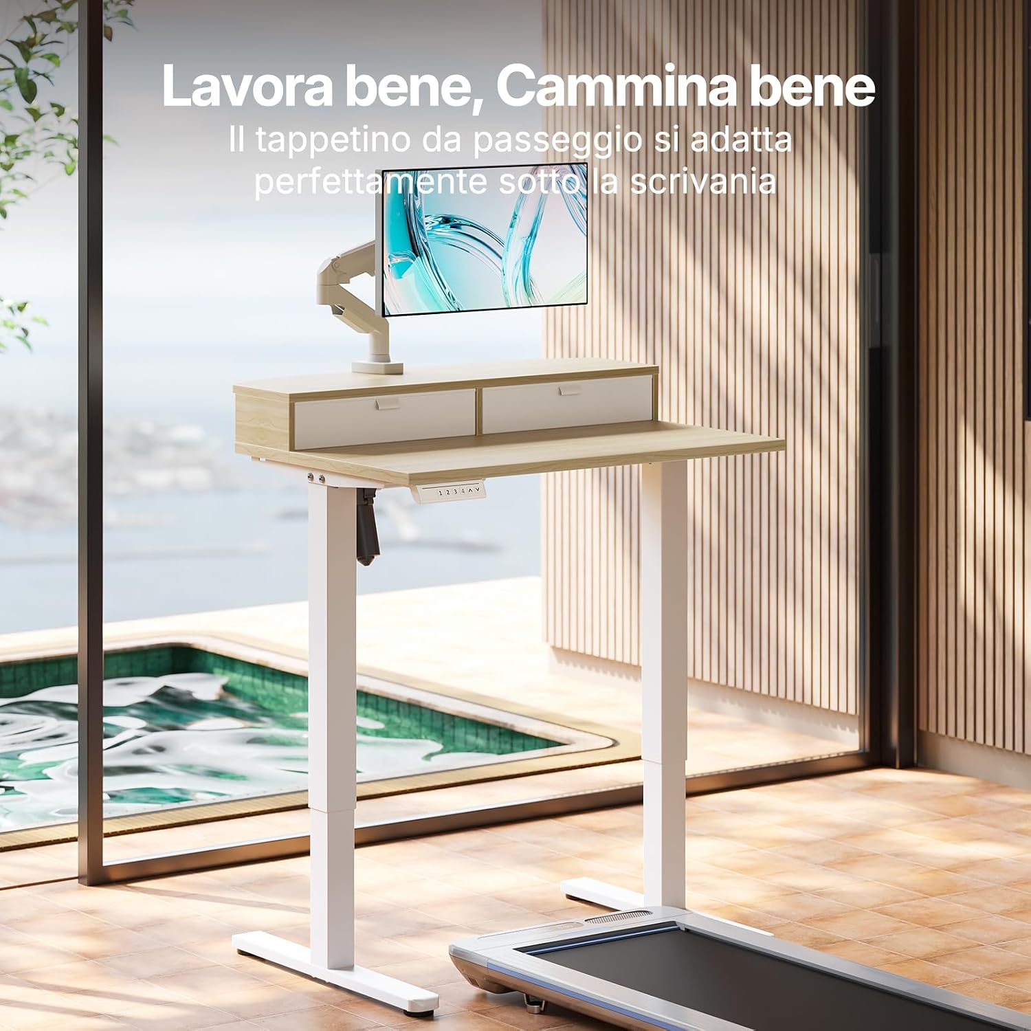Thumbnail 2 de HUANUO Scrivania Piccola 80 x 53 cm con cassetti: altezza regolabile 72–118 cm e morsetto a C