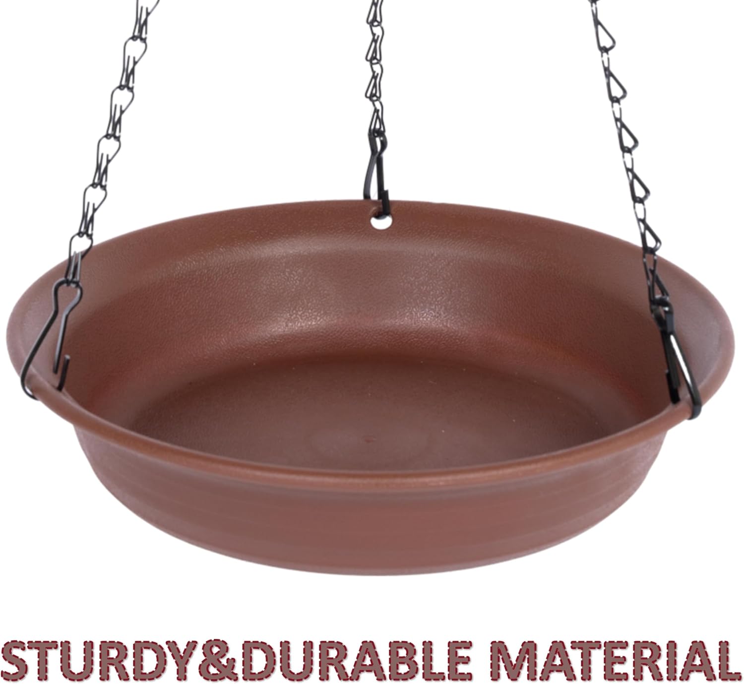 Detalle 1 de VUWEZ 12-Inch Hanging Bird Bath Tray, Chocolate PP Plastic with 18.5-Inch Chain