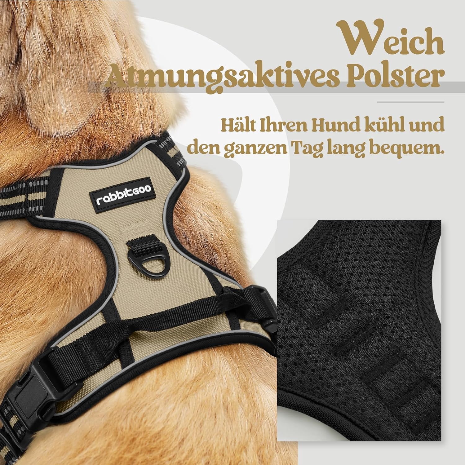 Detalle de rabbitgoo Hundegeschirr Mittelgroße Hunde – Anti-Zug, verstellbar, atmungsaktiv, Reflektor, Größe S (33–61 cm Brustumfang)
