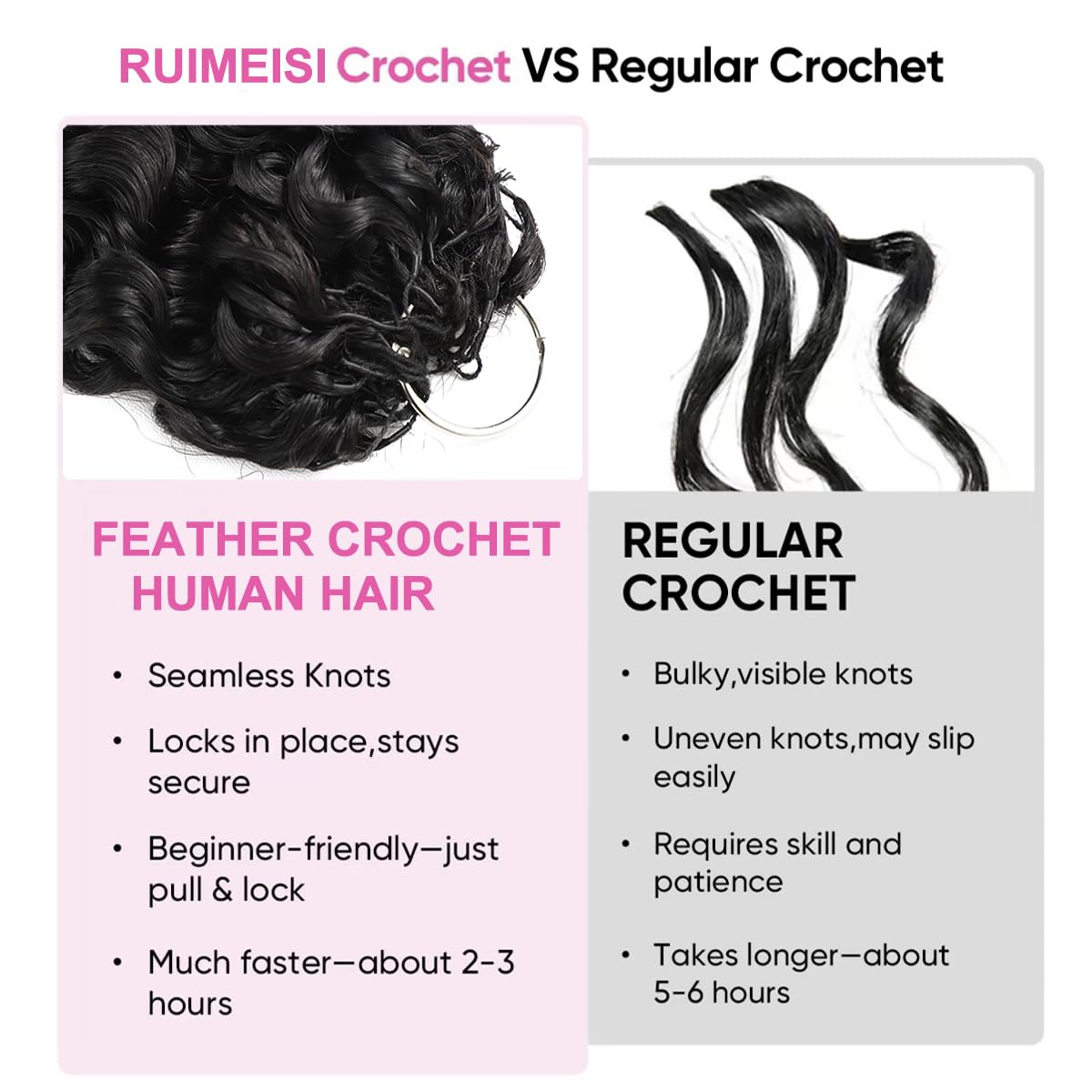 Detalle de Human Crochet Hair 20 Inch Burmese Curly, 60g Bundle — Knotless, Pre-Separated, Lightweight & Reusable